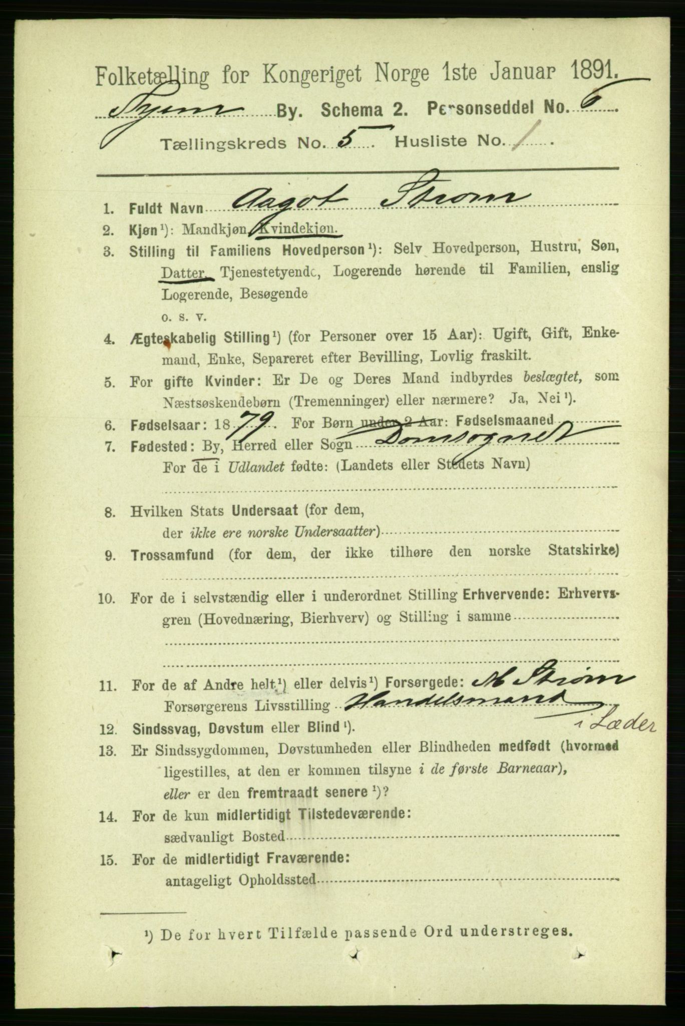 RA, 1891 census for 1601 Trondheim, 1891, p. 4644