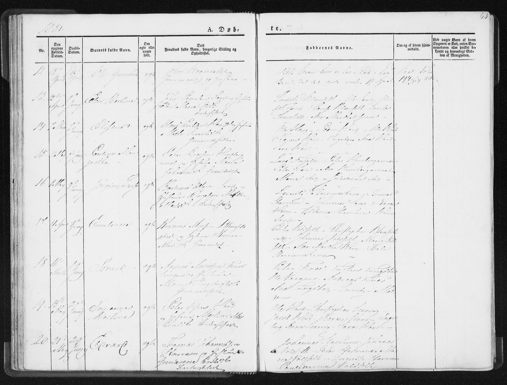 Ministerialprotokoller, klokkerbøker og fødselsregistre - Nord-Trøndelag, AV/SAT-A-1458/744/L0418: Parish register (official) no. 744A02, 1843-1866, p. 43