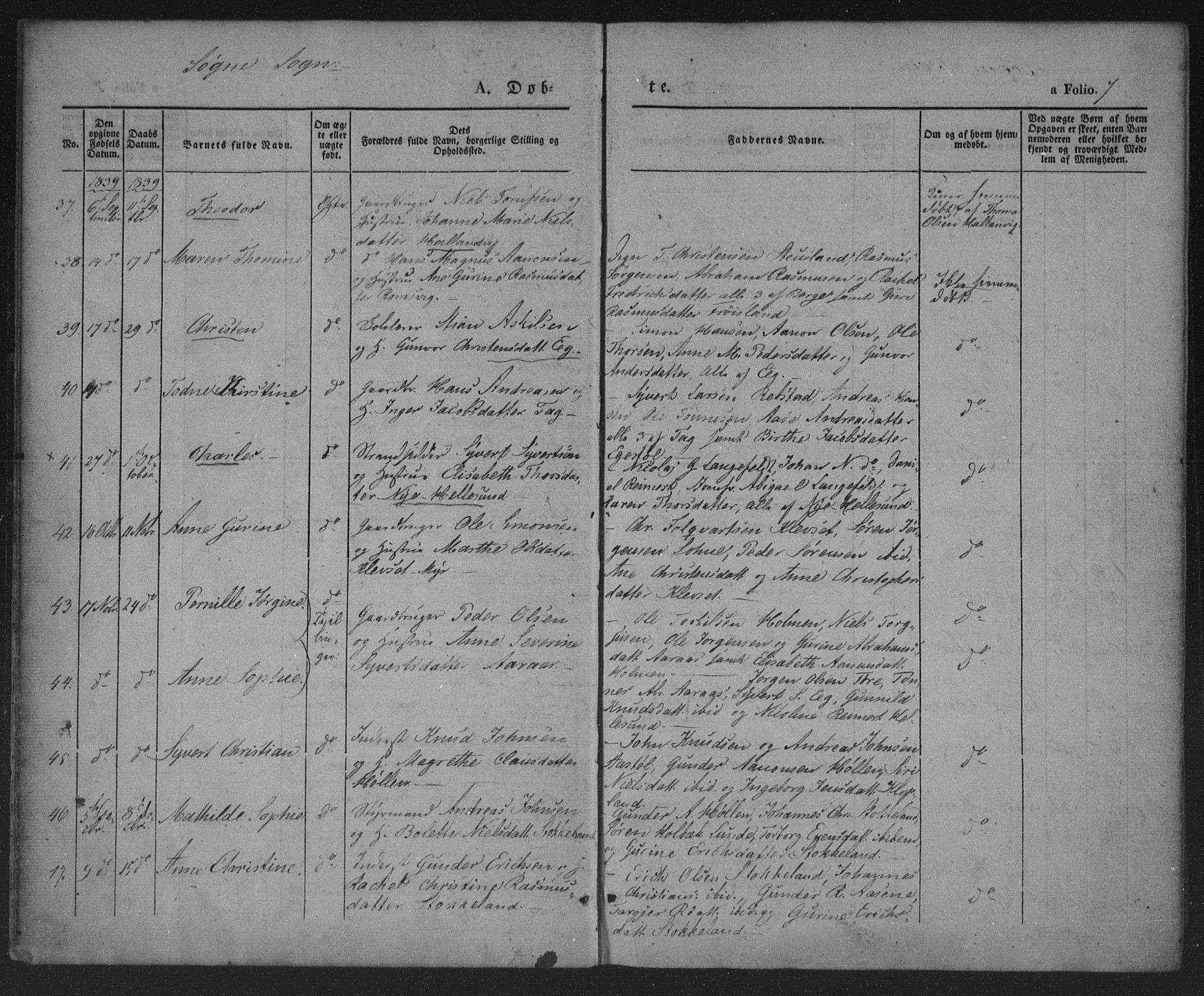 Søgne sokneprestkontor, SAK/1111-0037/F/Fa/Fab/L0009: Parish register (official) no. A 9, 1838-1853, p. 7