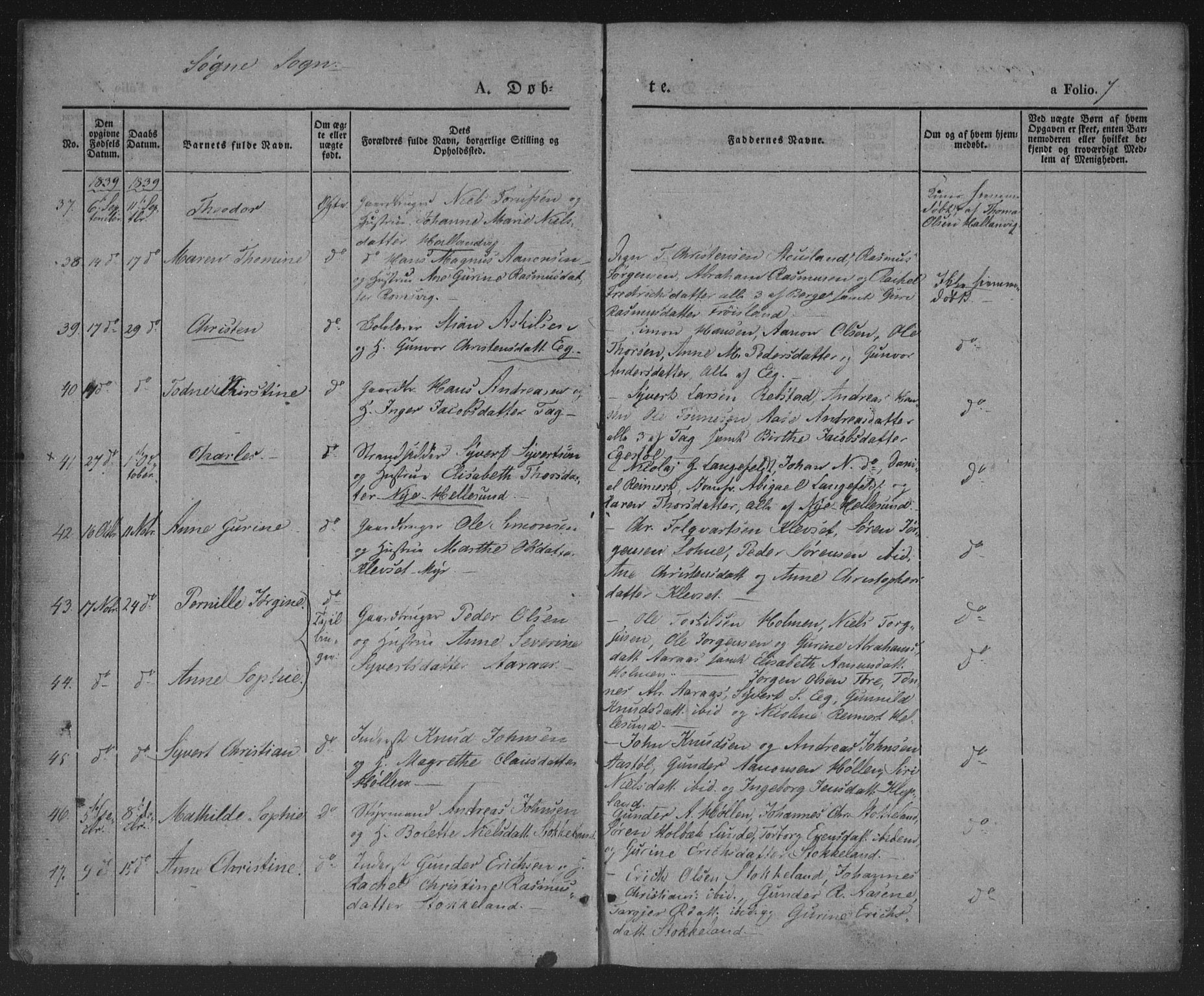 Søgne sokneprestkontor, AV/SAK-1111-0037/F/Fa/Fab/L0009: Parish register (official) no. A 9, 1838-1853, p. 7