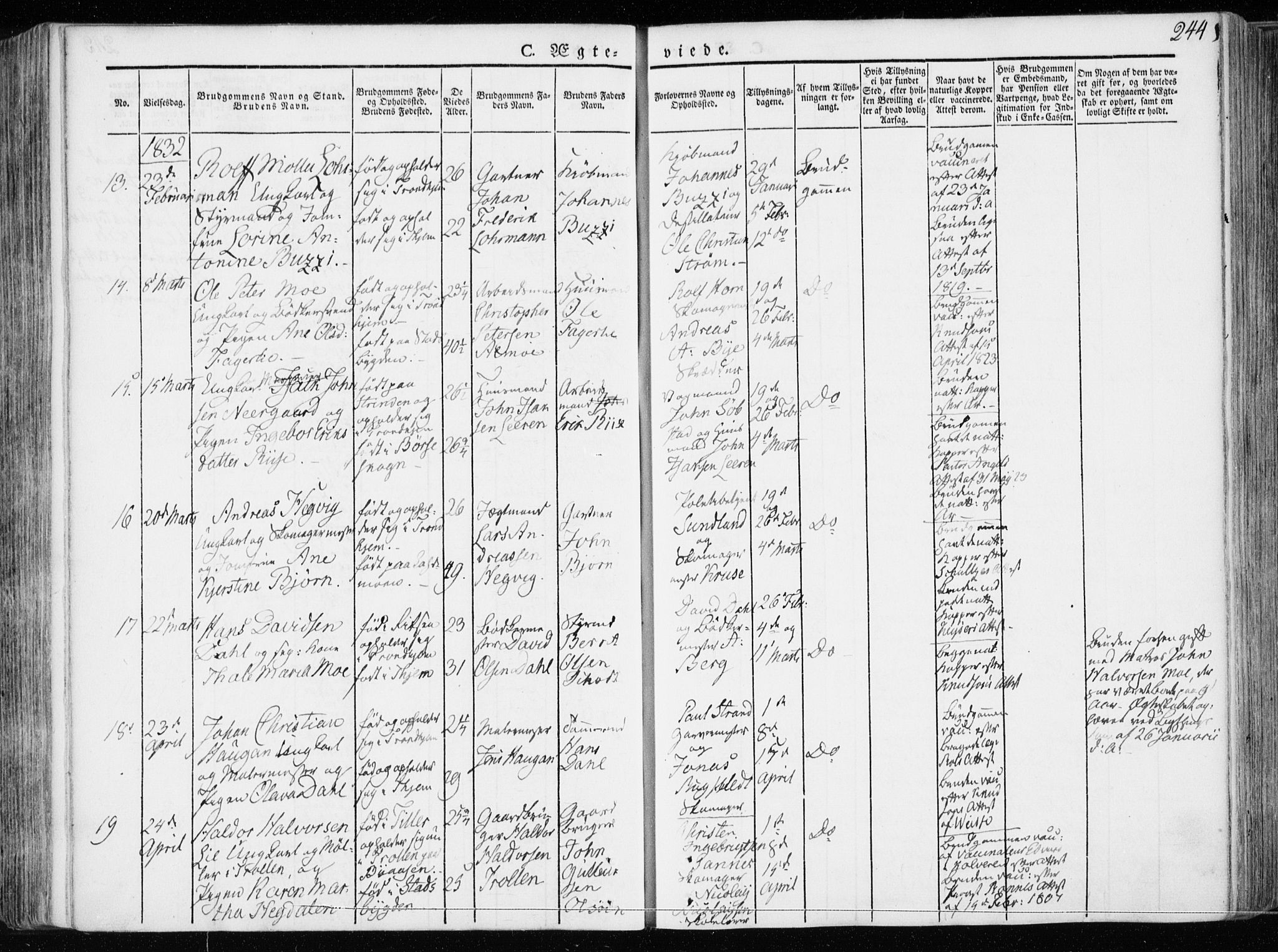 Ministerialprotokoller, klokkerbøker og fødselsregistre - Sør-Trøndelag, SAT/A-1456/601/L0047: Parish register (official) no. 601A15, 1831-1839, p. 244