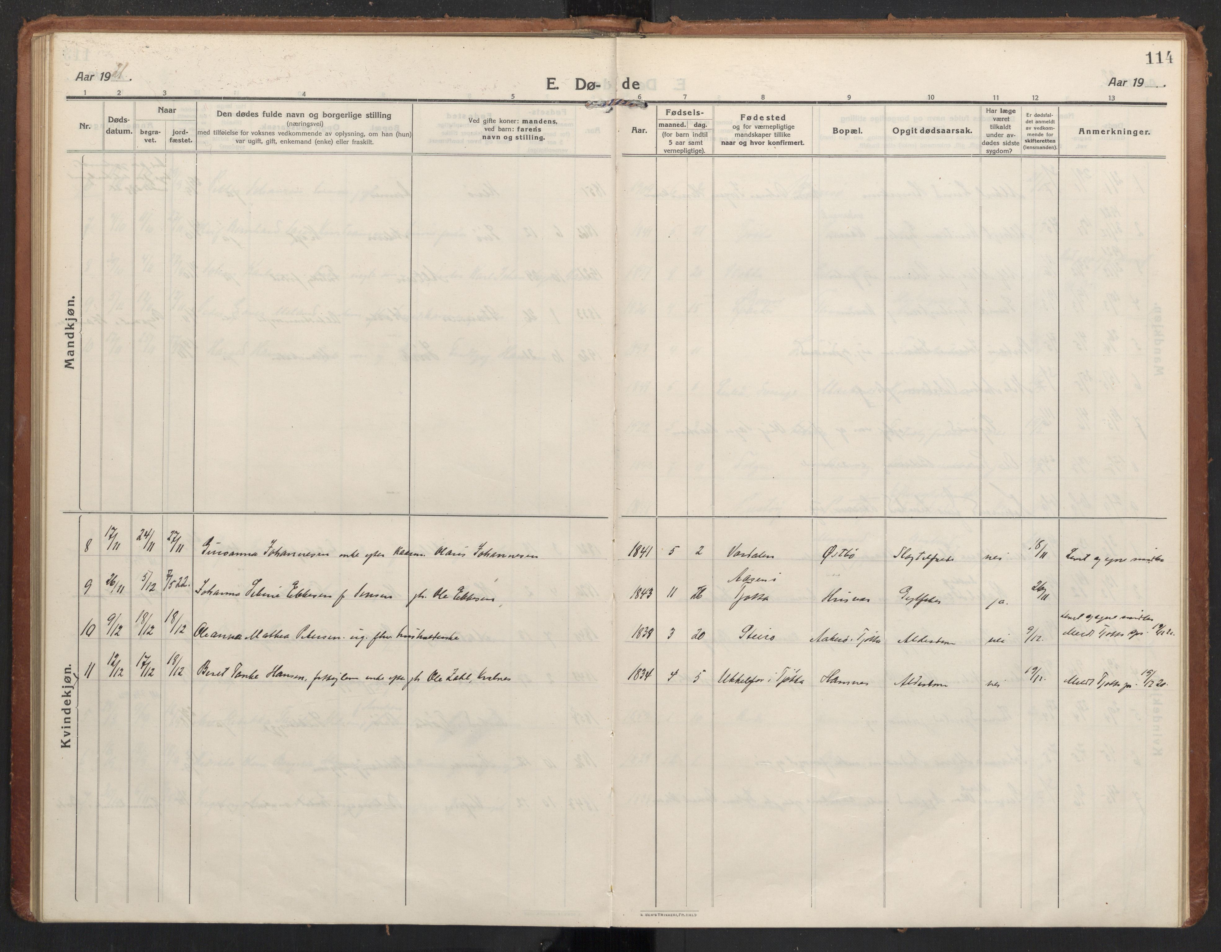 Ministerialprotokoller, klokkerbøker og fødselsregistre - Nordland, AV/SAT-A-1459/830/L0456: Parish register (official) no. 830A20, 1914-1937, p. 114