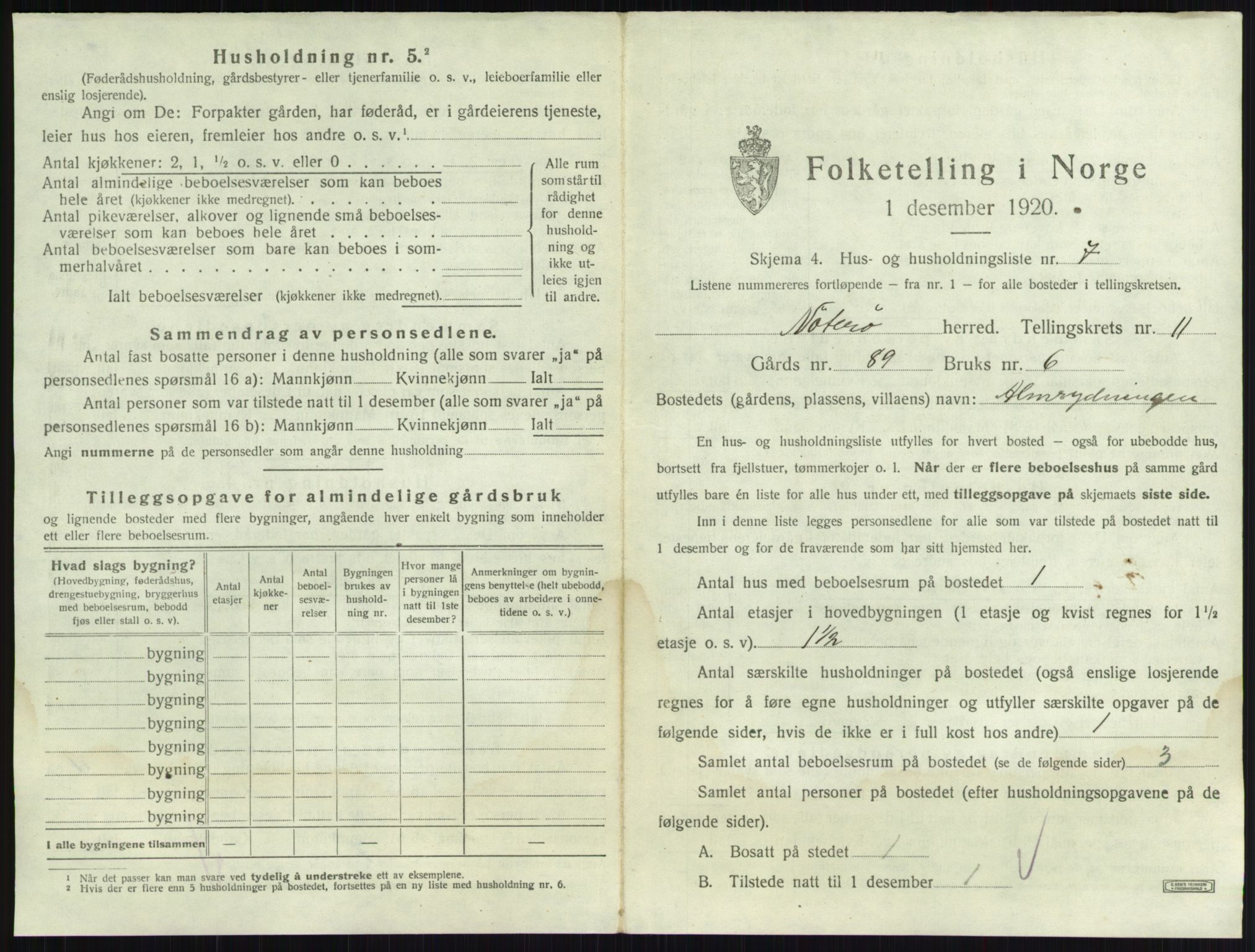 SAKO, 1920 census for Nøtterøy, 1920, p. 2222