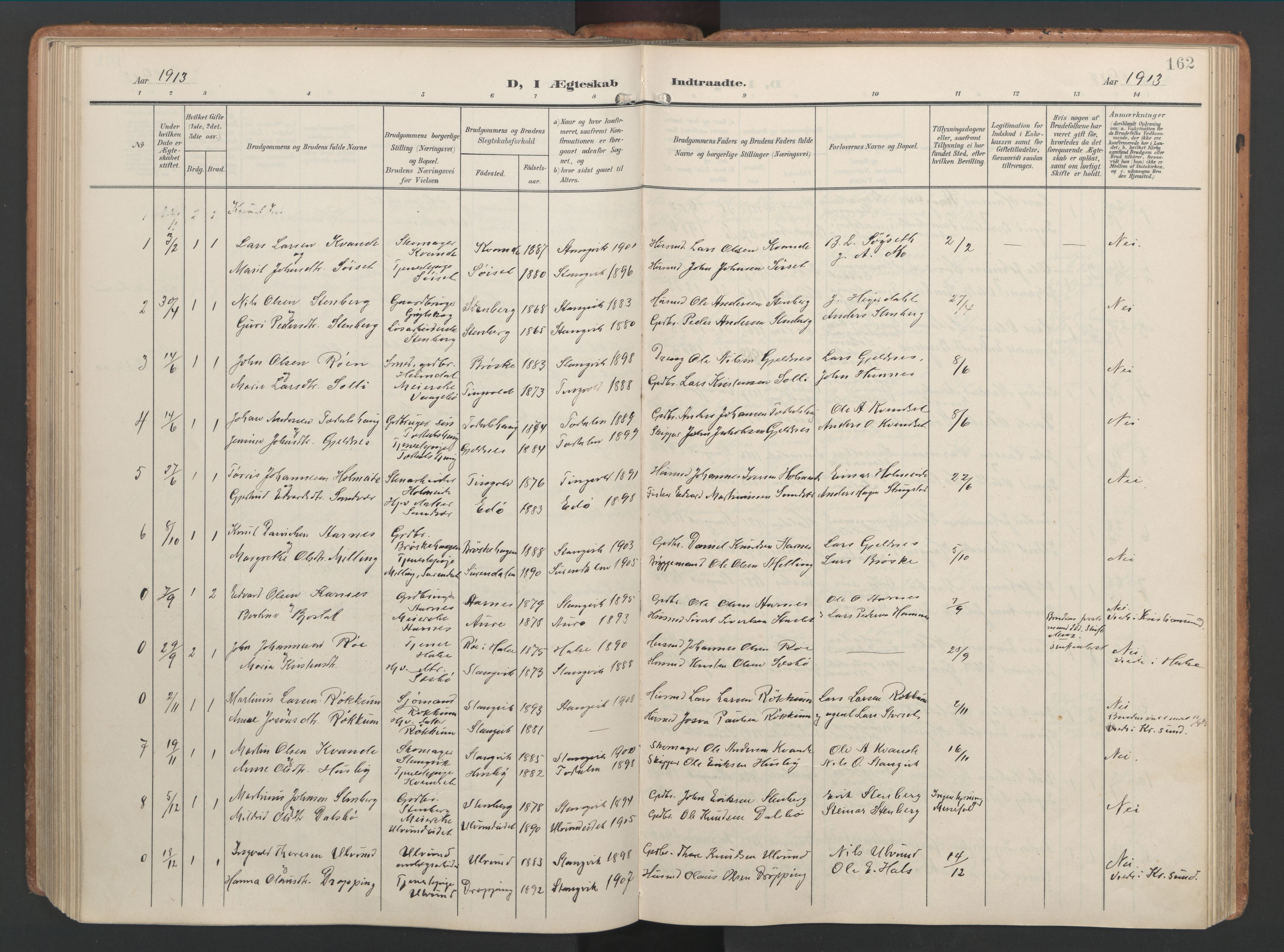 Ministerialprotokoller, klokkerbøker og fødselsregistre - Møre og Romsdal, AV/SAT-A-1454/592/L1030: Parish register (official) no. 592A08, 1901-1925, p. 162