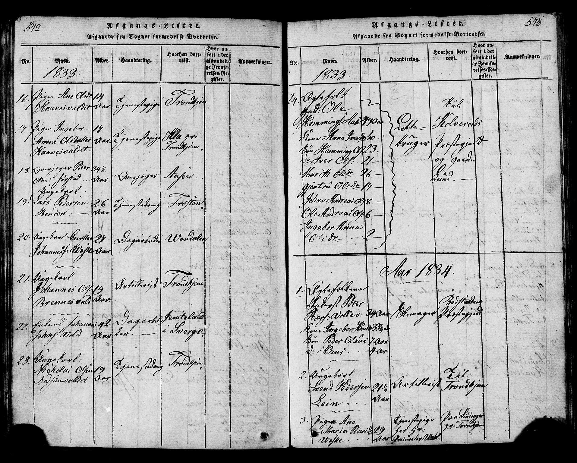 Ministerialprotokoller, klokkerbøker og fødselsregistre - Nord-Trøndelag, SAT/A-1458/717/L0169: Parish register (copy) no. 717C01, 1816-1834, p. 572-573