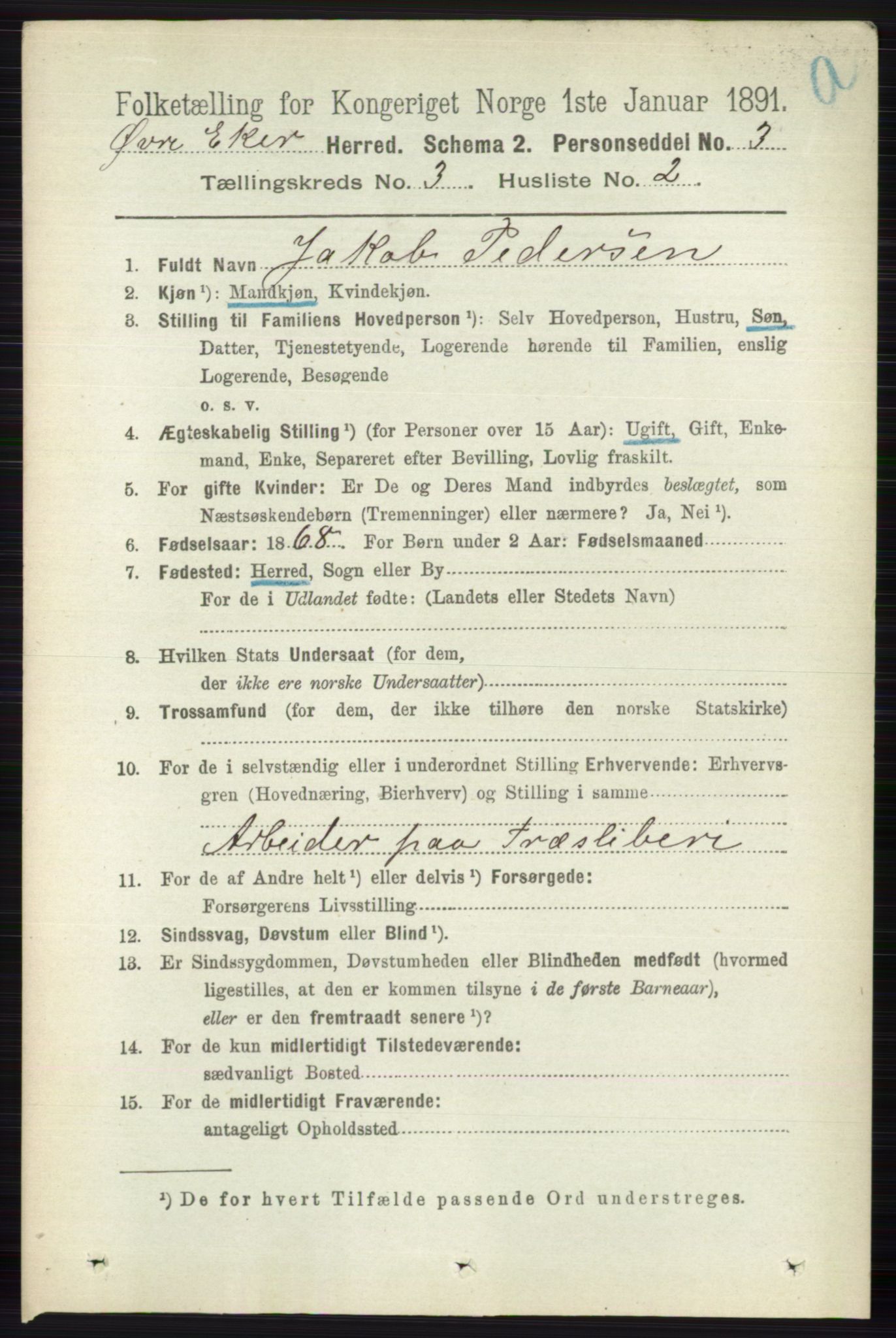 RA, 1891 census for 0624 Øvre Eiker, 1891, p. 996