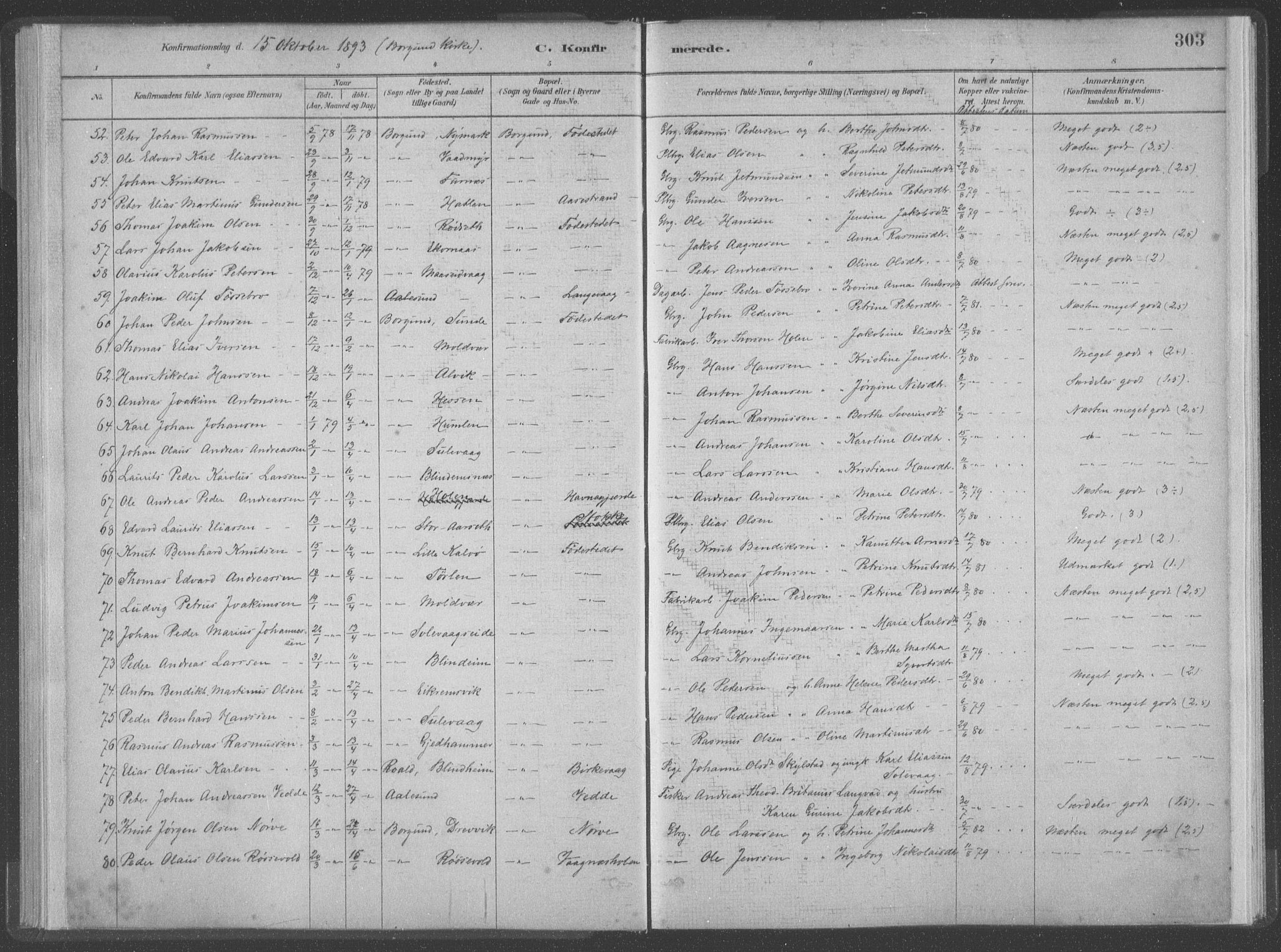 Ministerialprotokoller, klokkerbøker og fødselsregistre - Møre og Romsdal, SAT/A-1454/528/L0402: Parish register (official) no. 528A12II, 1880-1903, p. 303