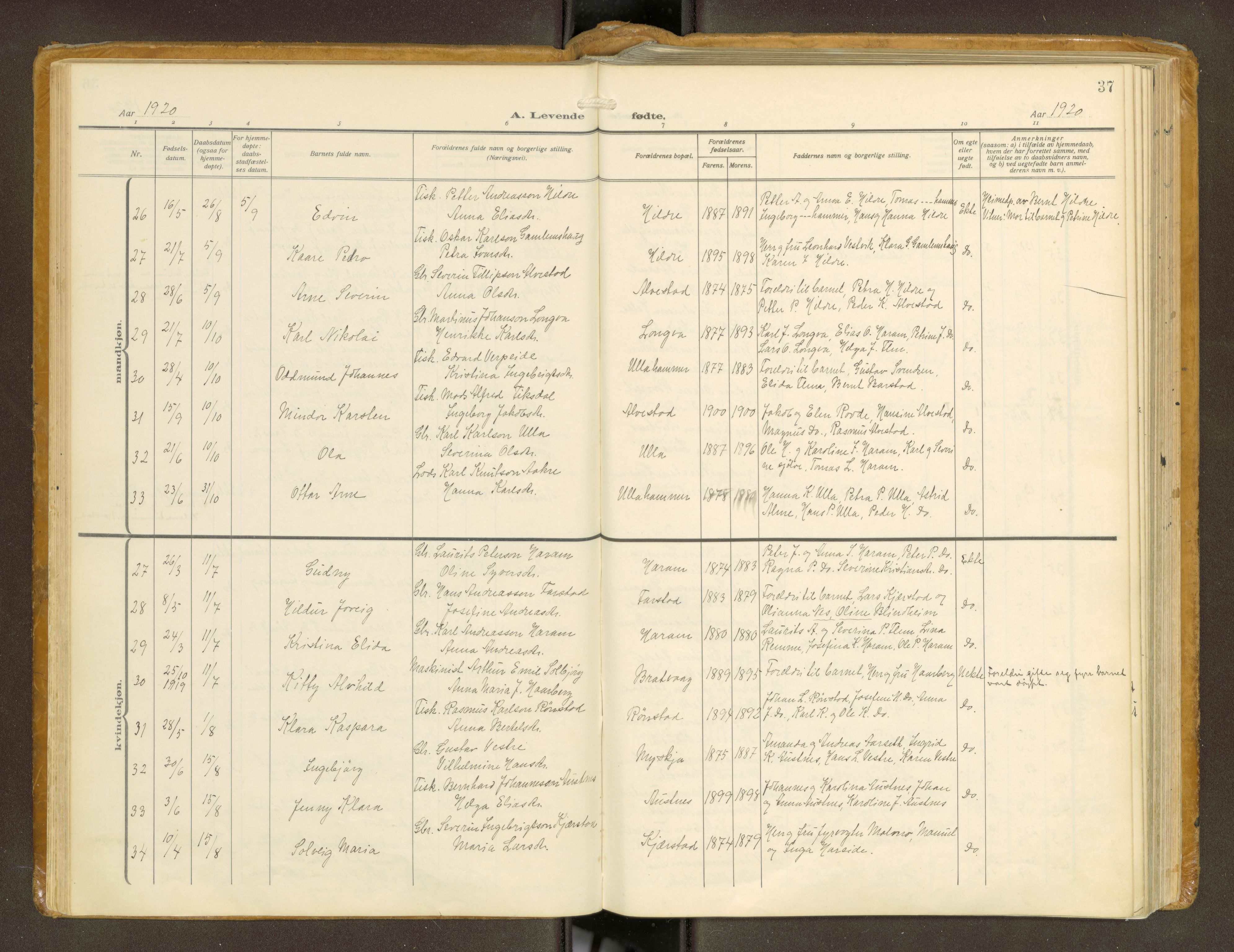 Ministerialprotokoller, klokkerbøker og fødselsregistre - Møre og Romsdal, AV/SAT-A-1454/536/L0518: Parish register (official) no. 536A--, 1914-1931, p. 37