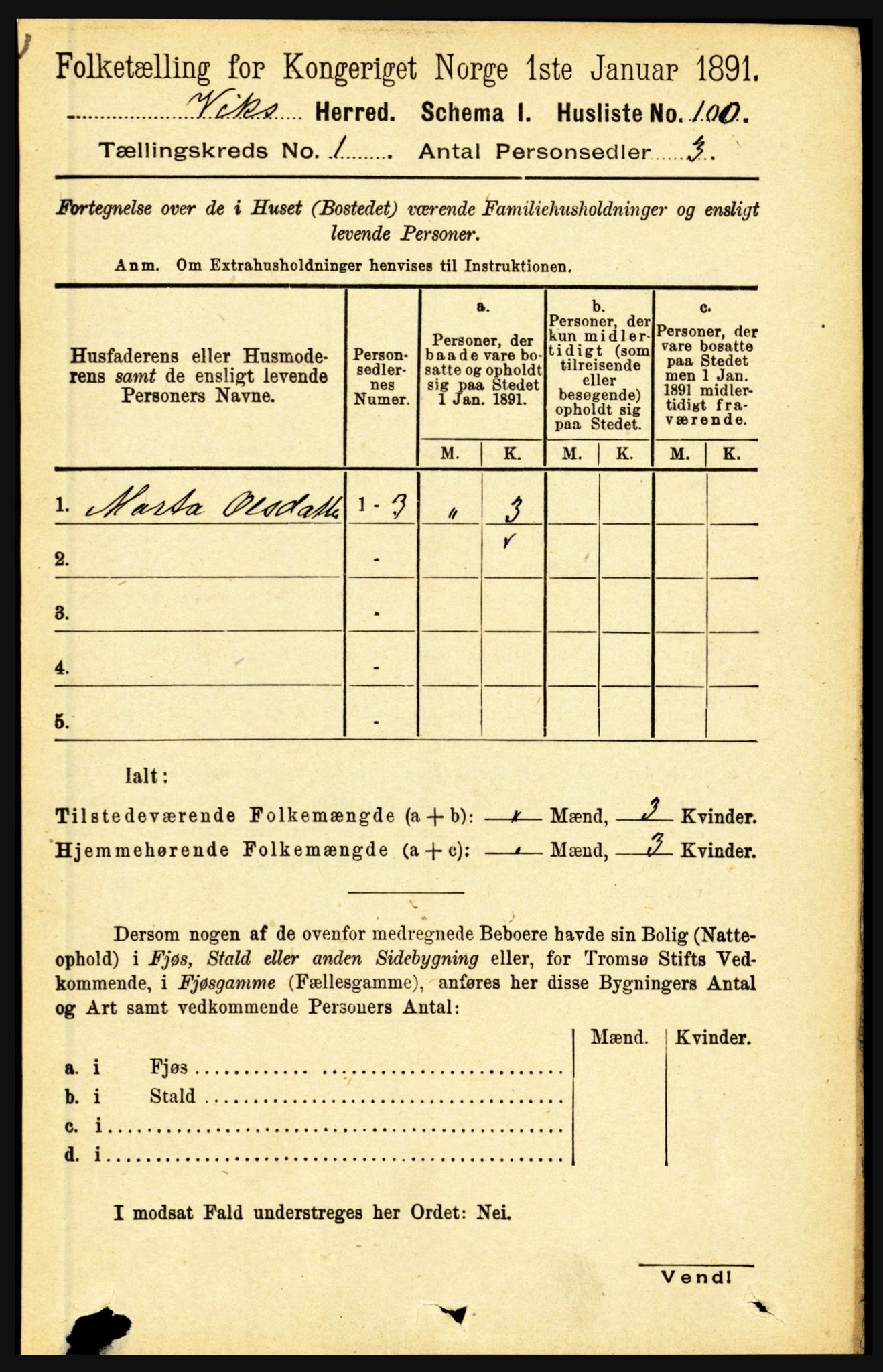 RA, 1891 census for 1417 Vik, 1891, p. 129