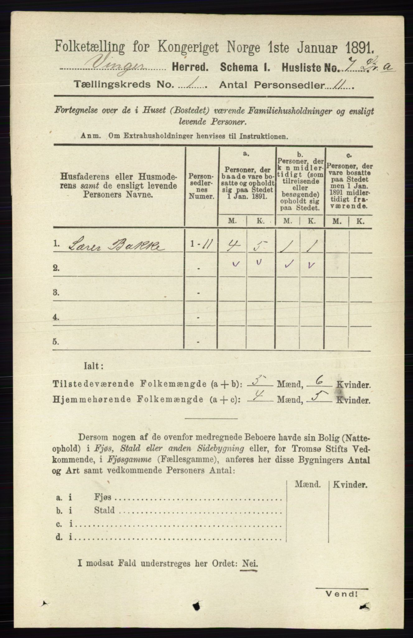 RA, 1891 census for 0421 Vinger, 1891, p. 38