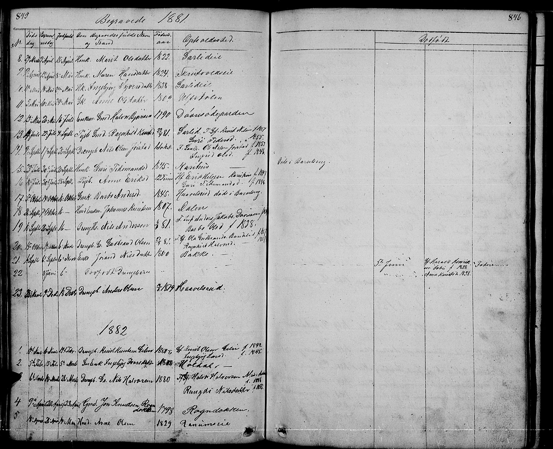 Nord-Aurdal prestekontor, SAH/PREST-132/H/Ha/Hab/L0001: Parish register (copy) no. 1, 1834-1887, p. 845-846