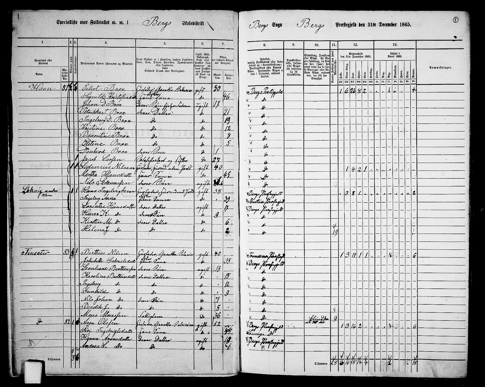 RA, 1865 census for Berg, 1865, p. 9