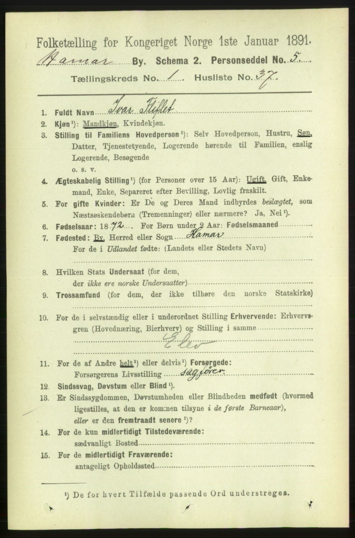 RA, 1891 census for 0401 Hamar, 1891, p. 521