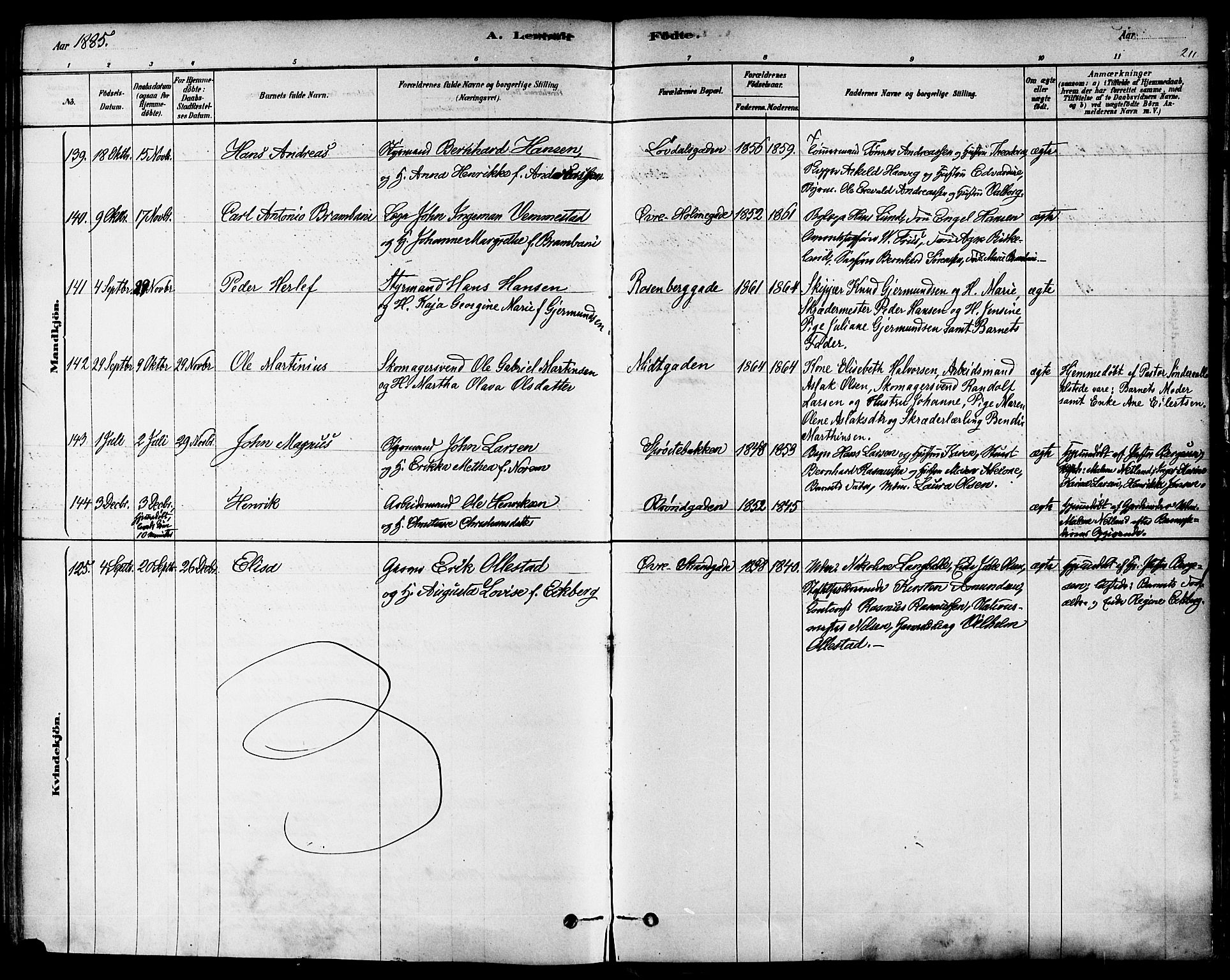 Domkirken sokneprestkontor, AV/SAST-A-101812/001/30/30BA/L0026: Parish register (official) no. A 25, 1878-1889, p. 211