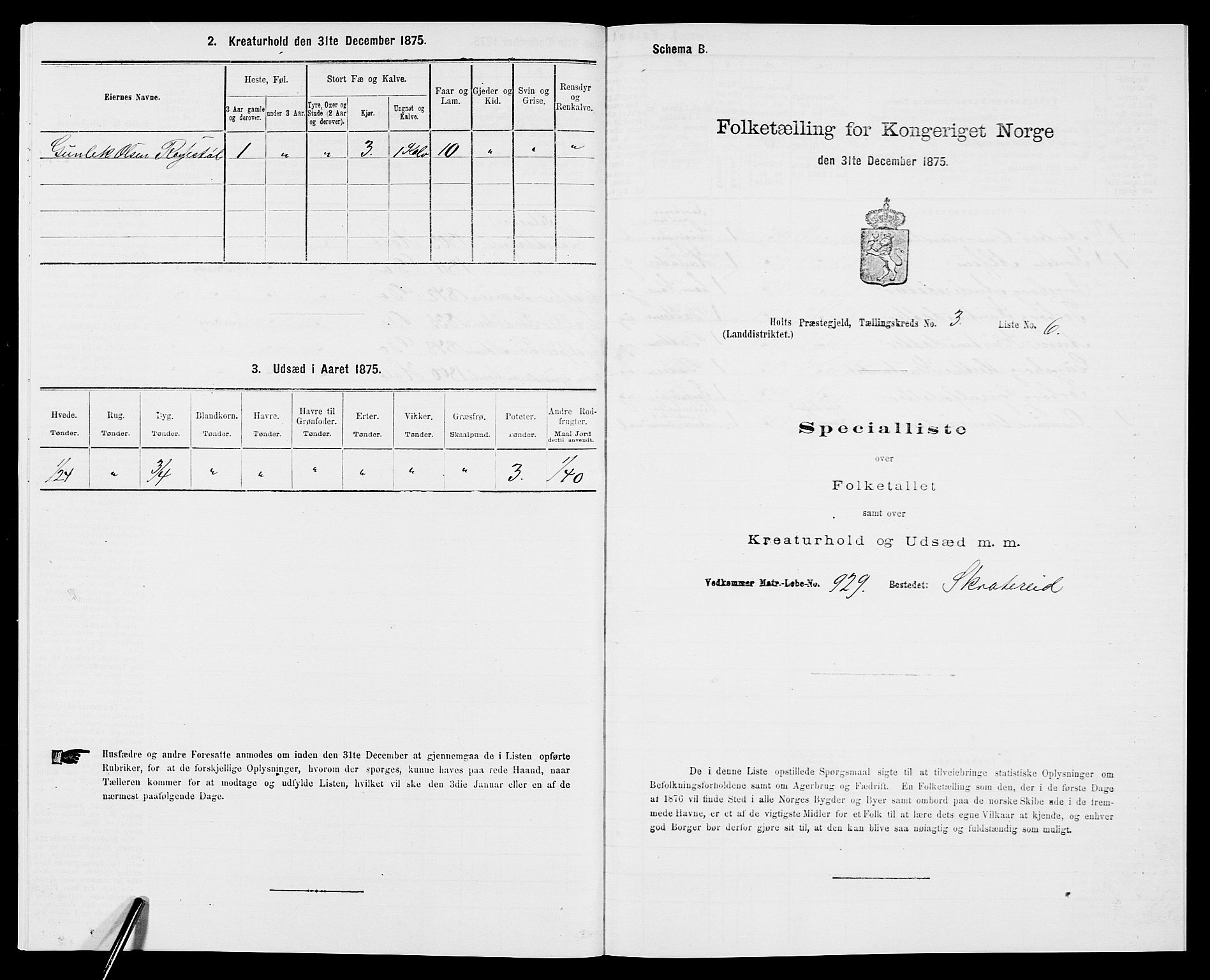 SAK, 1875 census for 0914L Holt/Holt, 1875, p. 416