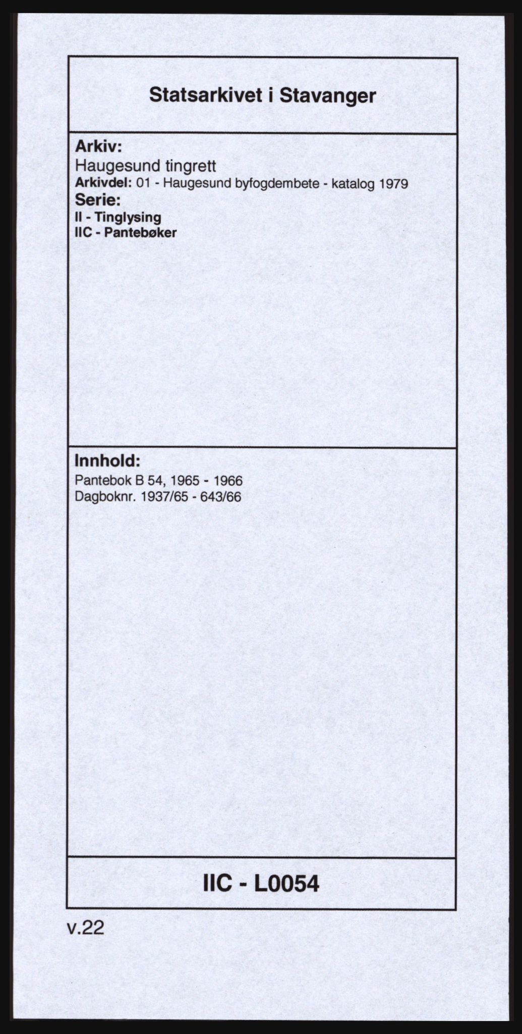 Haugesund tingrett, SAST/A-101415/01/II/IIC/L0054: Mortgage book no. B 54, 1965-1966