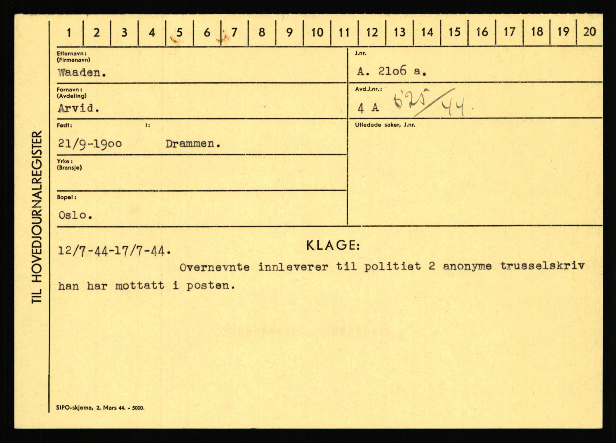 Statspolitiet - Hovedkontoret / Osloavdelingen, AV/RA-S-1329/C/Ca/L0016: Uberg - Øystese, 1943-1945, p. 1537