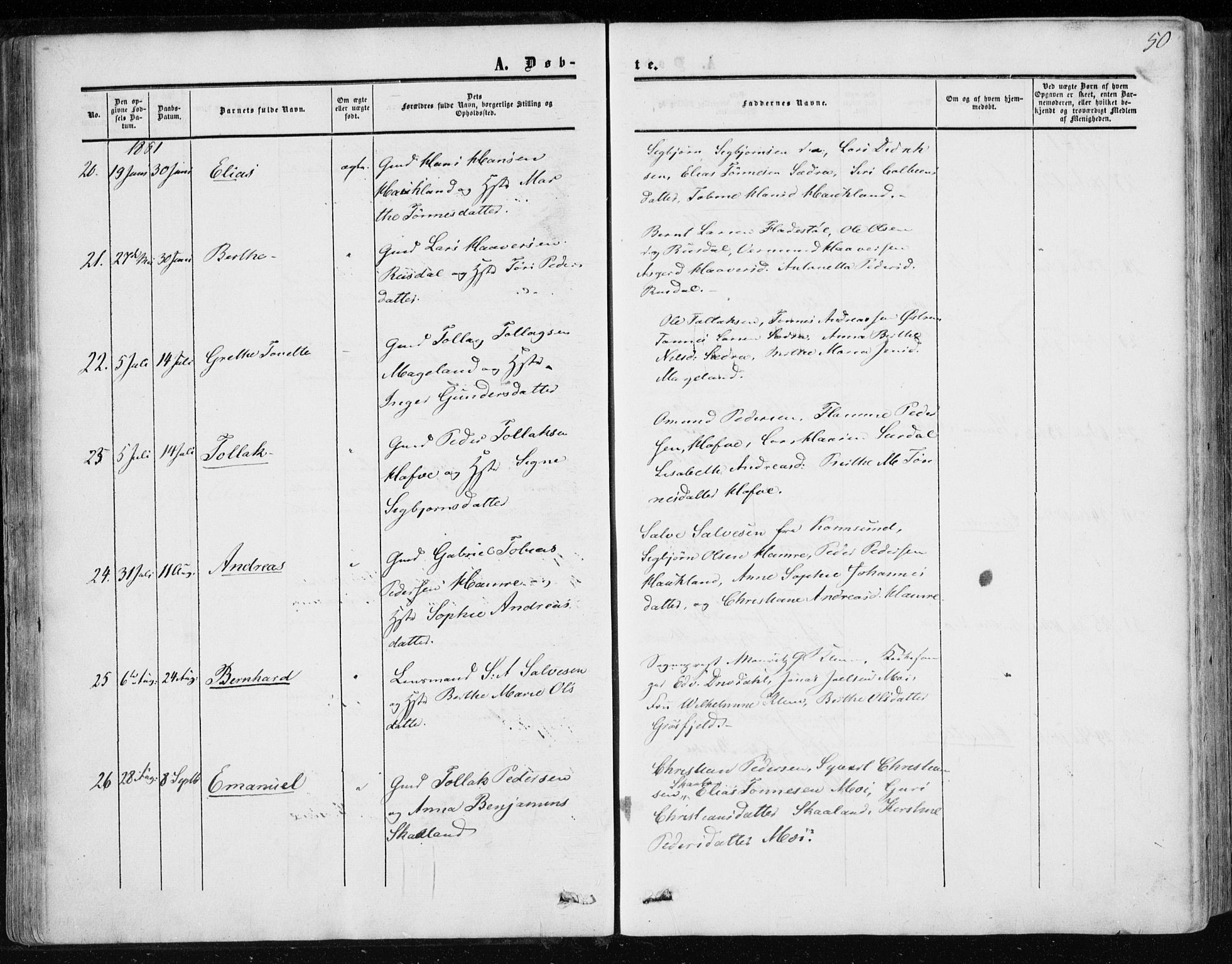 Lund sokneprestkontor, AV/SAST-A-101809/S06/L0009: Parish register (official) no. A 8, 1853-1877, p. 50