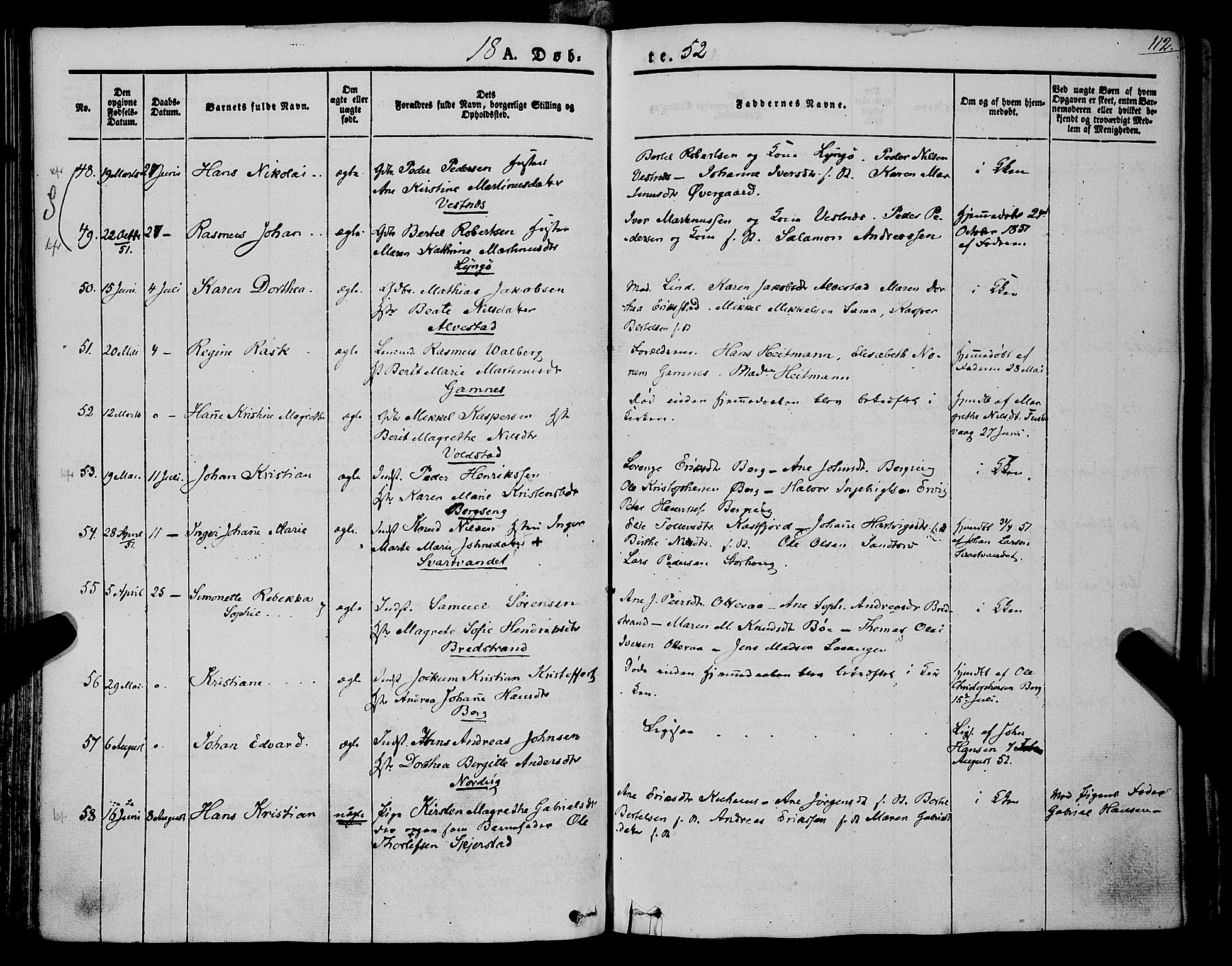 Trondenes sokneprestkontor, AV/SATØ-S-1319/H/Ha/L0009kirke: Parish register (official) no. 9, 1841-1852, p. 112