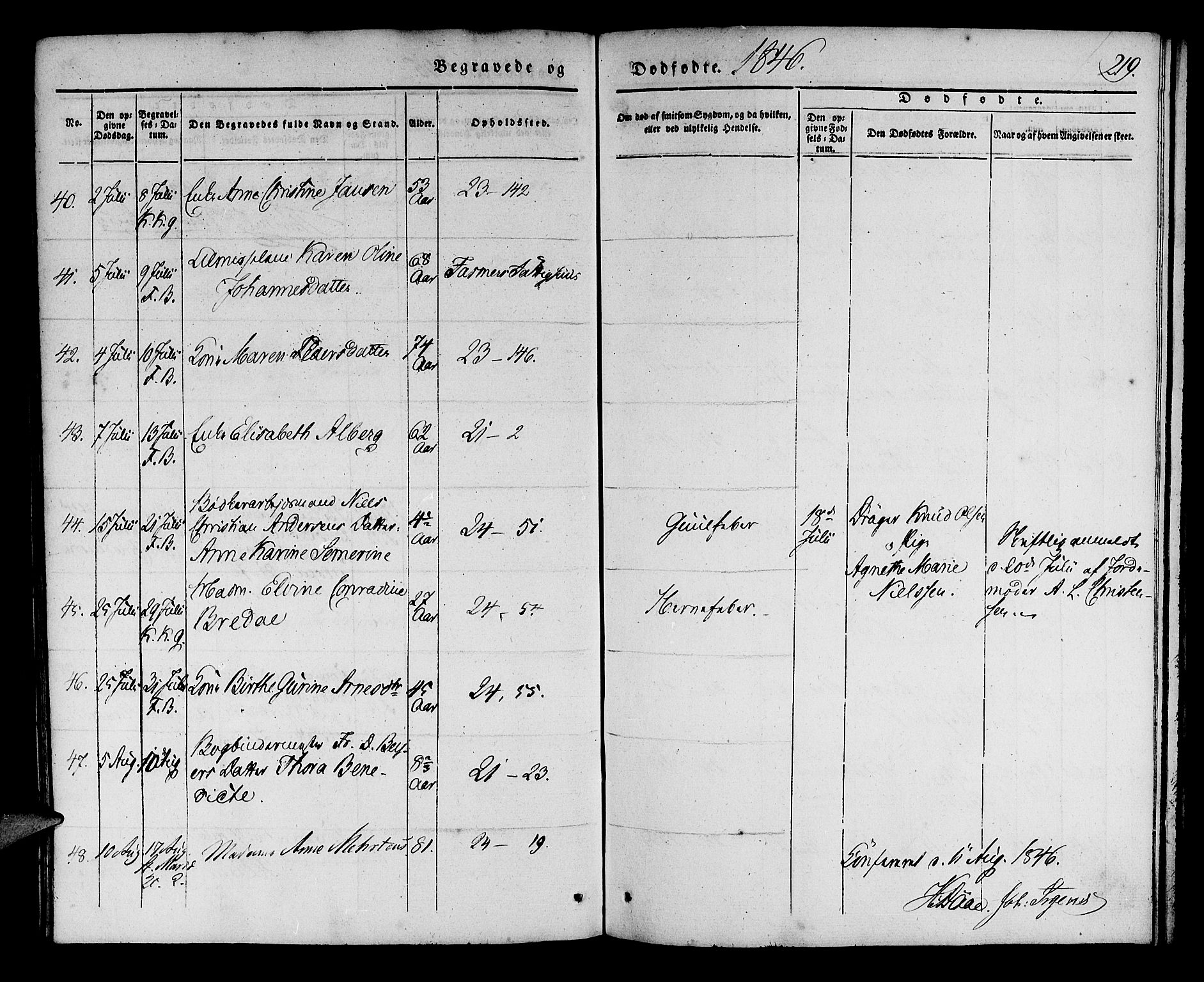 Korskirken sokneprestembete, AV/SAB-A-76101/H/Haa/L0043: Parish register (official) no. E 1, 1834-1848, p. 219