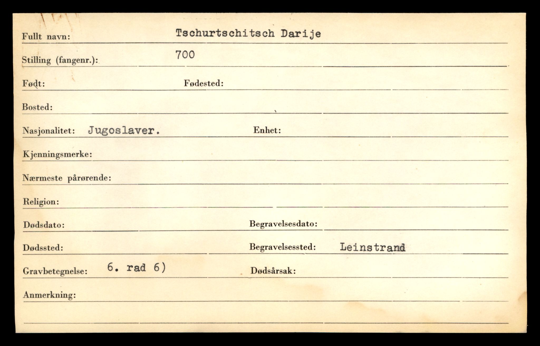 Distriktskontoret for krigsgraver, AV/SAT-A-5030/E/L0005: Kasett/kartotek over falne Britiske og tyske solater, samt andre nasjoners krigsgraver, 1945, p. 1865