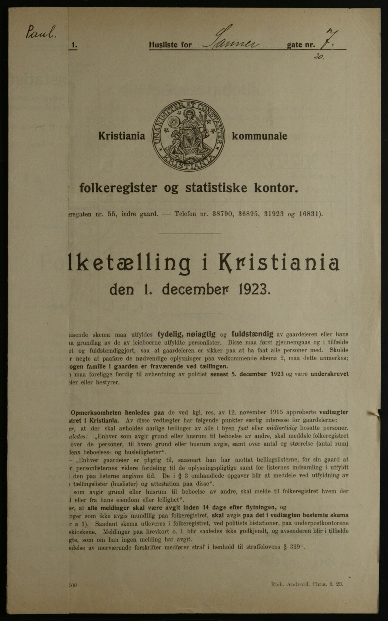 OBA, Municipal Census 1923 for Kristiania, 1923, p. 97736