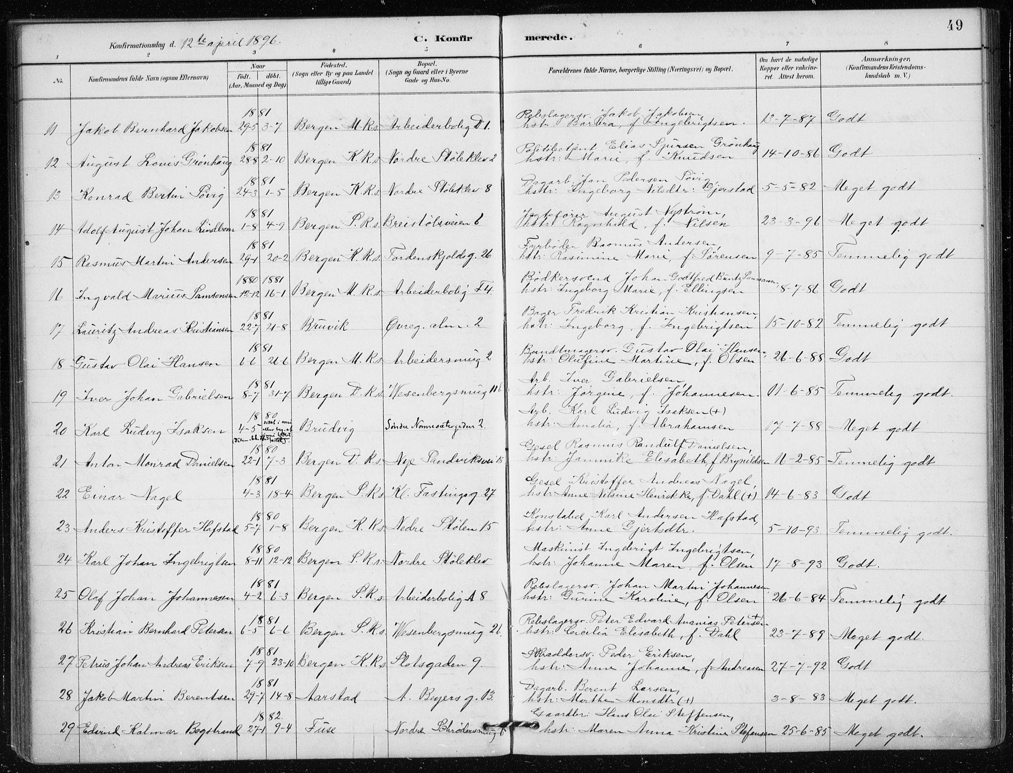 Mariakirken Sokneprestembete, AV/SAB-A-76901/H/Haa/L0013: Parish register (official) no. C 1, 1889-1900, p. 49