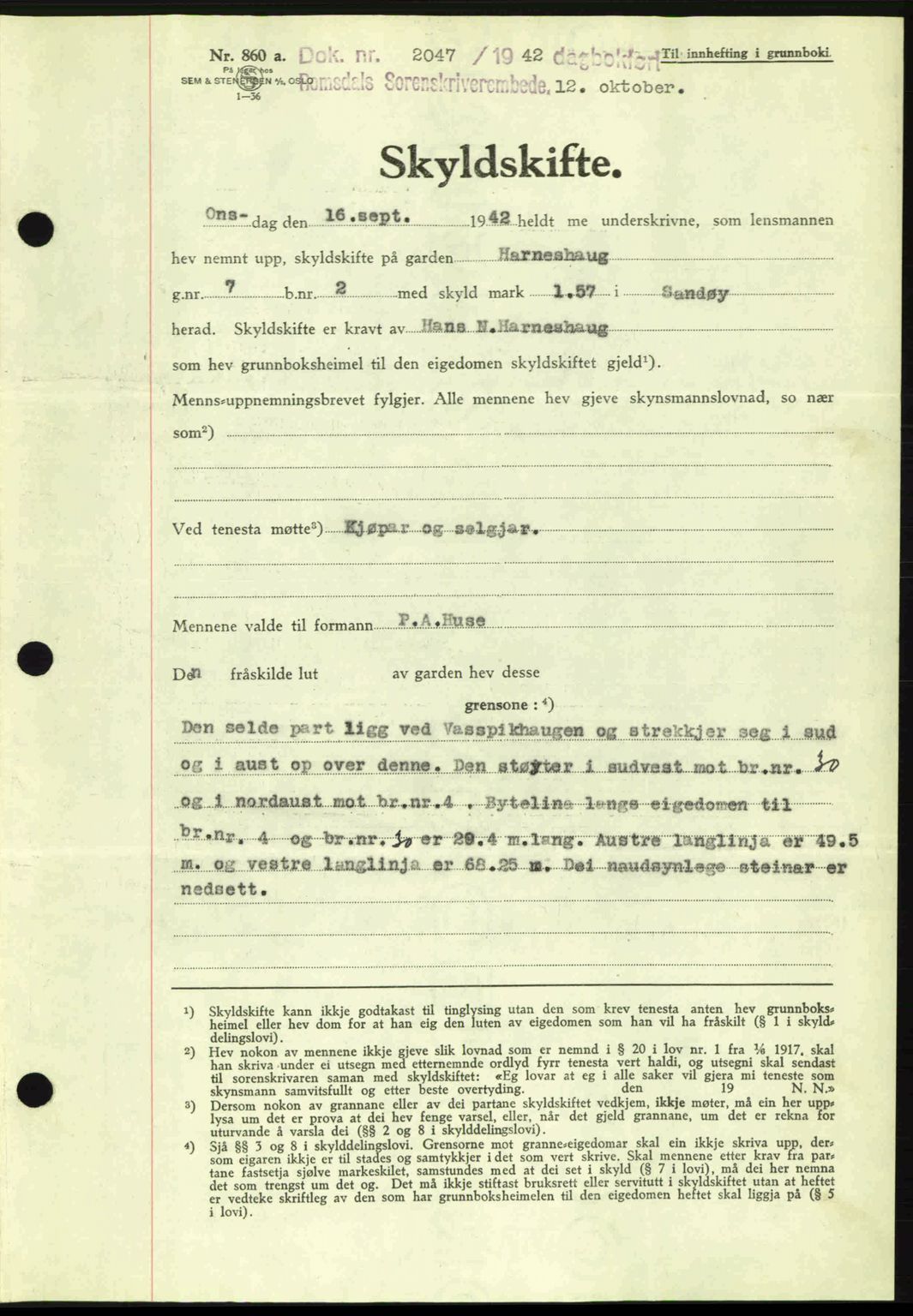 Romsdal sorenskriveri, AV/SAT-A-4149/1/2/2C: Mortgage book no. A13, 1942-1943, Diary no: : 2047/1942