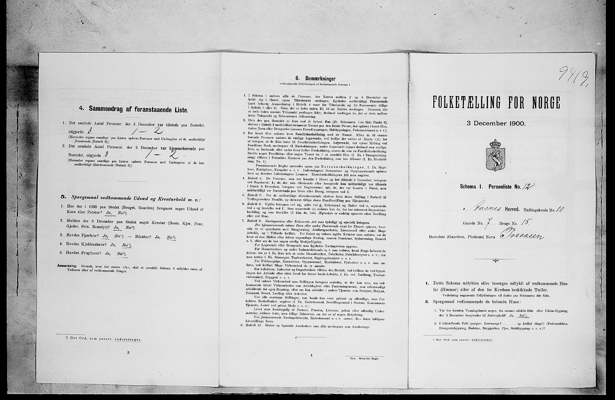 SAH, 1900 census for Åsnes, 1900, p. 1615