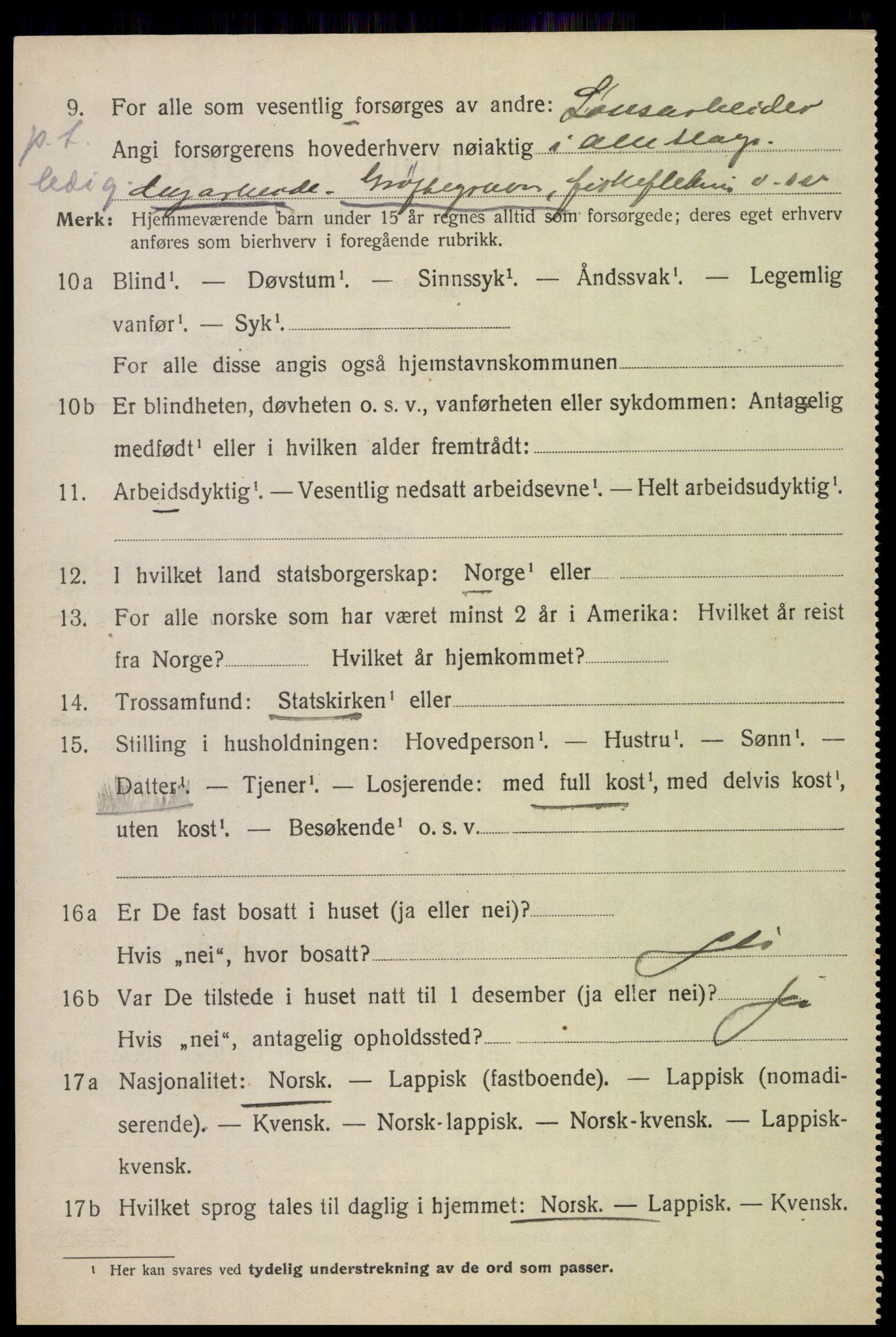 SAT, 1920 census for Vågan, 1920, p. 3942