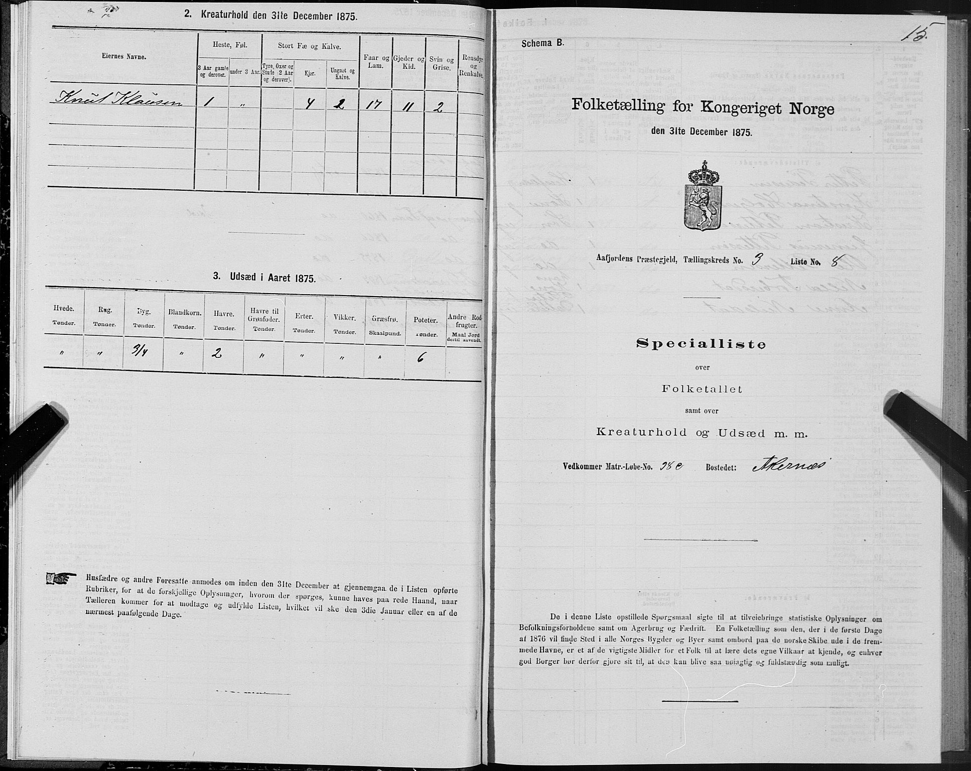 SAT, 1875 census for 1630P Aafjorden, 1875, p. 2015