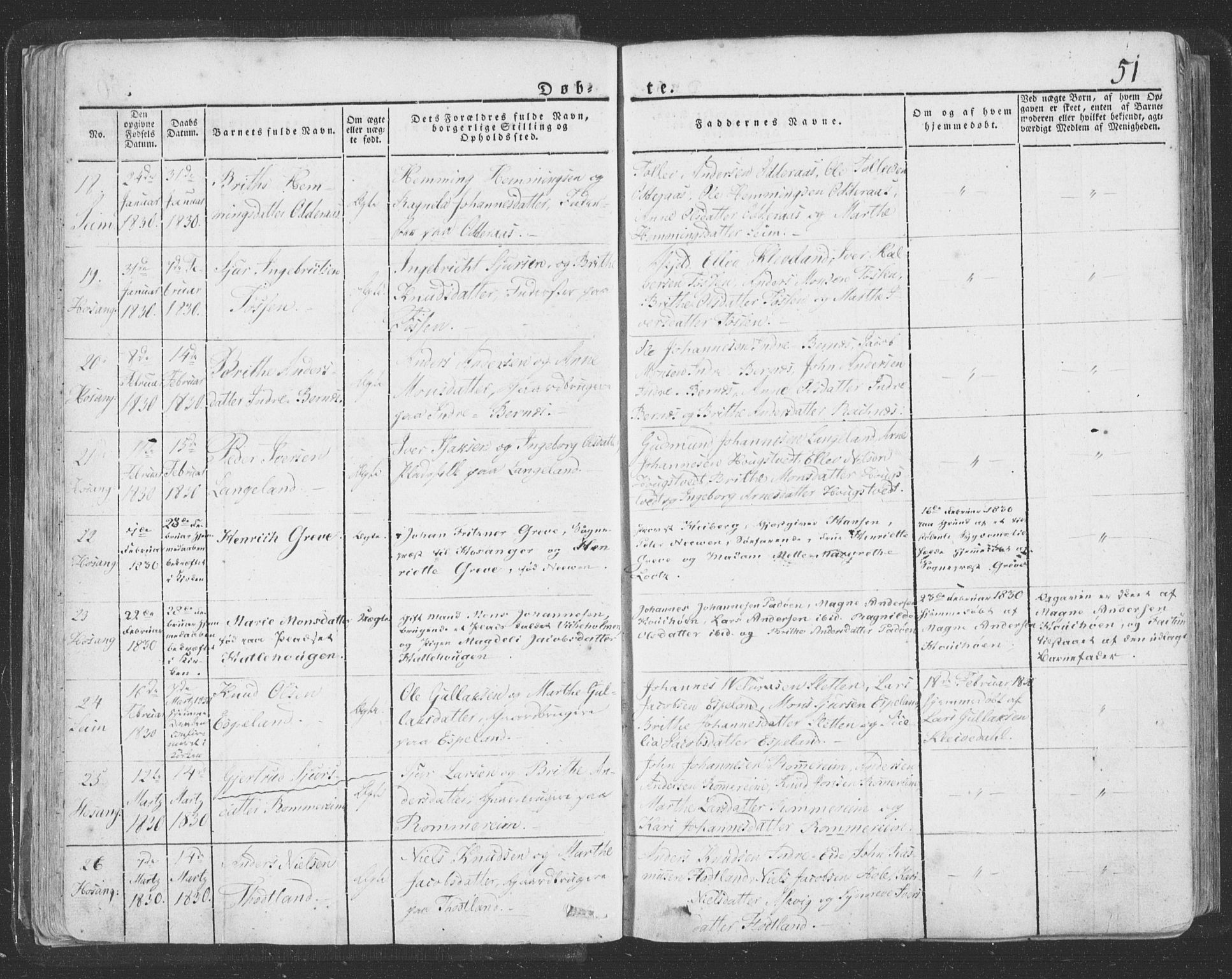 Hosanger sokneprestembete, AV/SAB-A-75801/H/Haa: Parish register (official) no. A 6, 1824-1835, p. 51