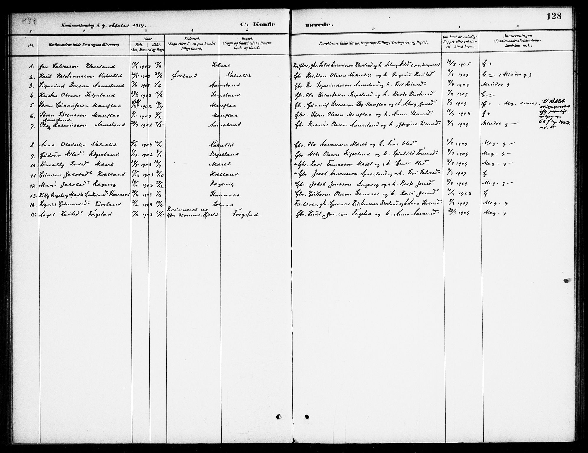 Bjelland sokneprestkontor, SAK/1111-0005/F/Fa/Fab/L0004: Parish register (official) no. A 4, 1887-1920, p. 128