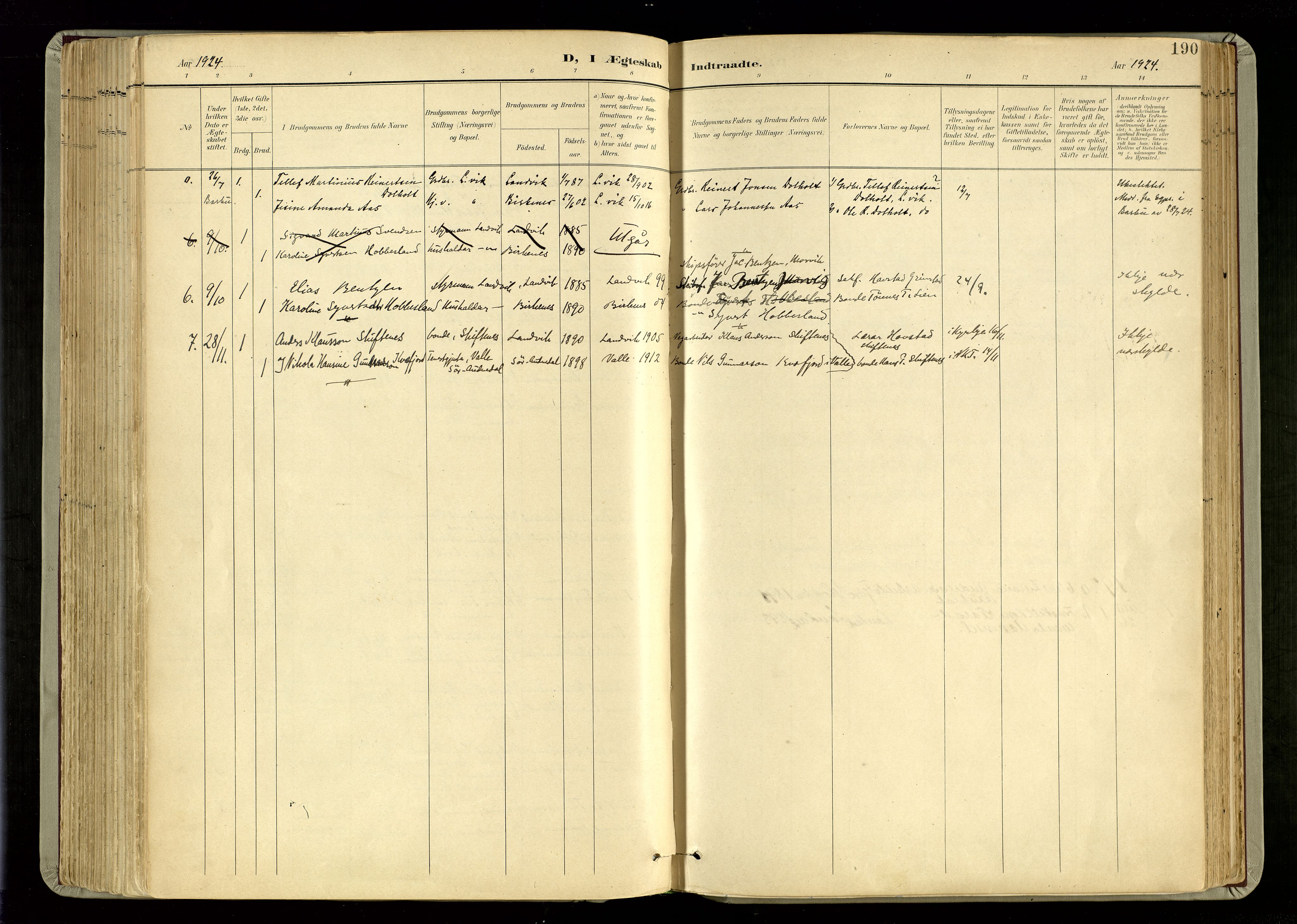 Hommedal sokneprestkontor, SAK/1111-0023/F/Fa/Fab/L0007: Parish register (official) no. A 7, 1898-1924, p. 190