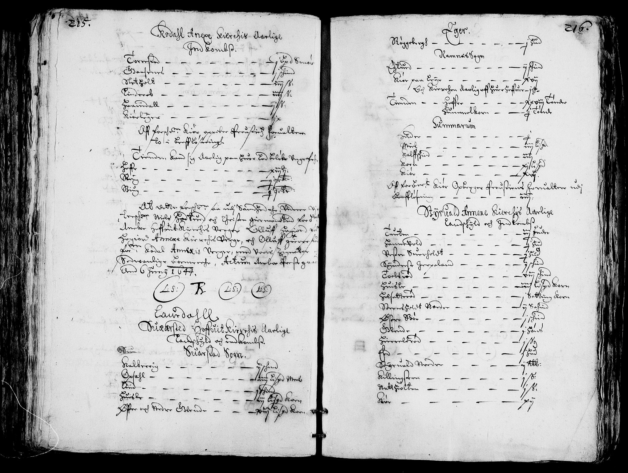 Rentekammeret inntil 1814, Realistisk ordnet avdeling, AV/RA-EA-4070/Fc/Fca/L0001/0004: [Ca I]  Akershus stift / Jordebok over kirkene og prestebolene i Oslo og Hamar stift, 1664, p. 215-216