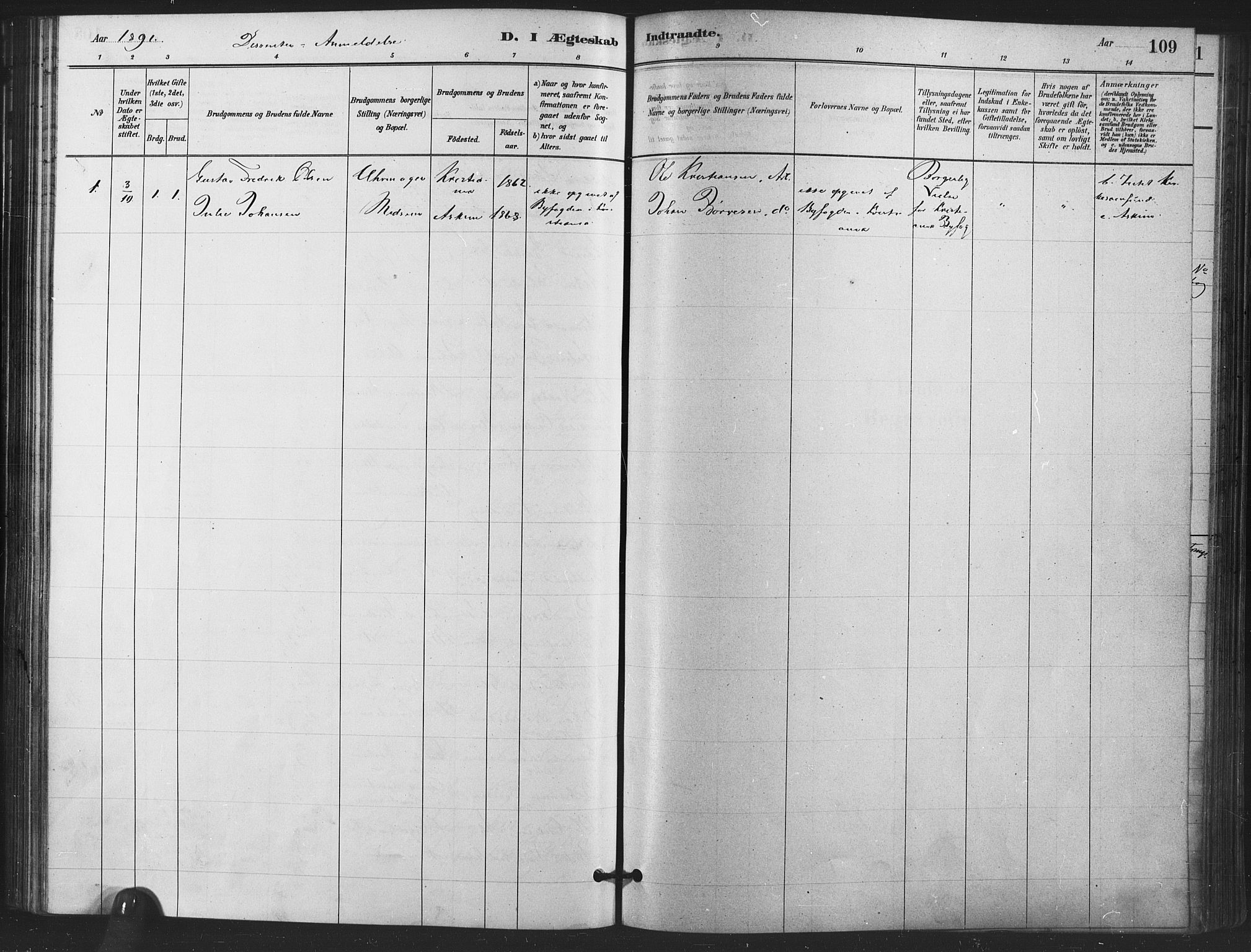 Kråkstad prestekontor Kirkebøker, SAO/A-10125a/F/Fa/L0009: Parish register (official) no. I 9, 1880-1892, p. 109