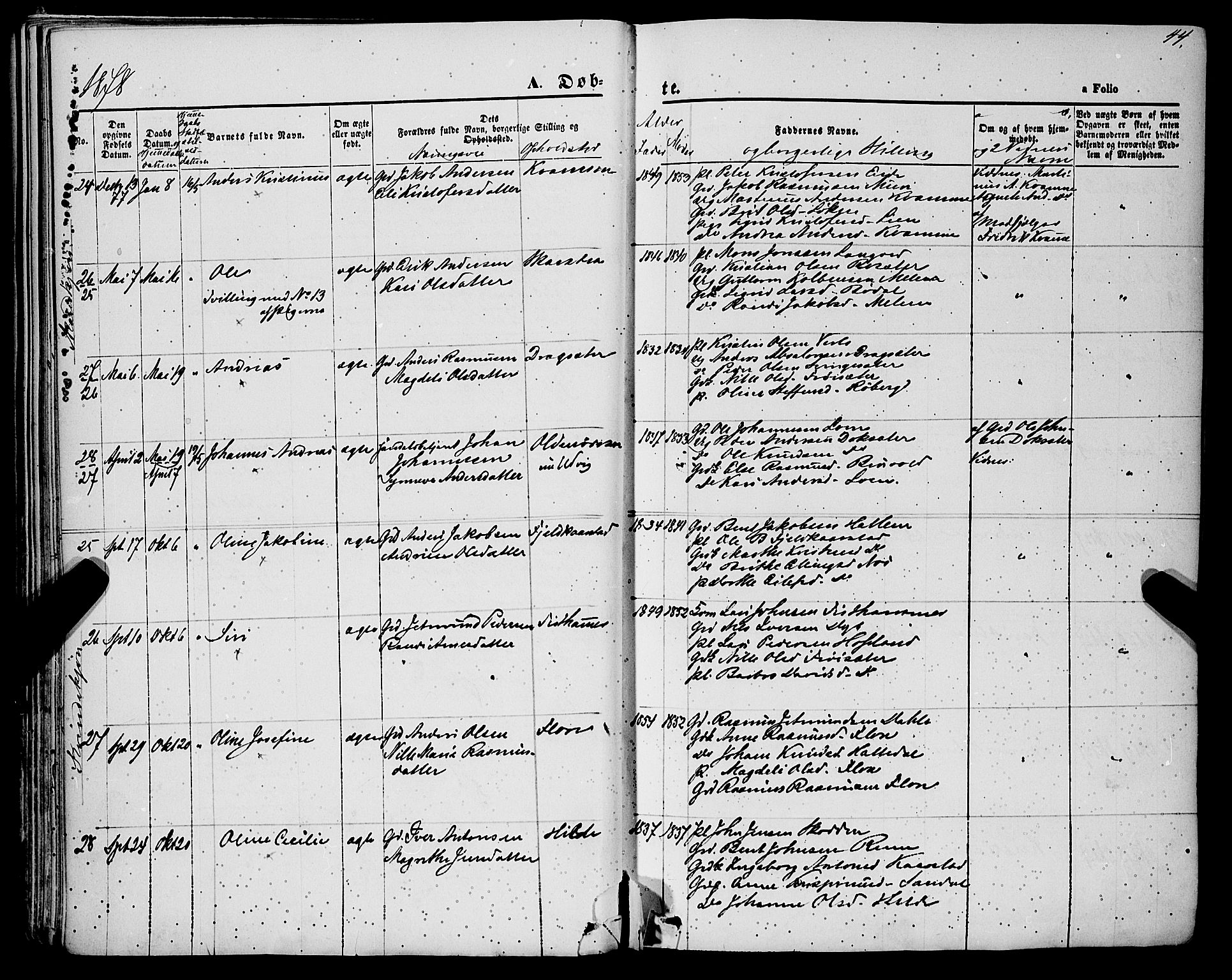 Innvik sokneprestembete, AV/SAB-A-80501: Parish register (official) no. A 6, 1865-1878, p. 44