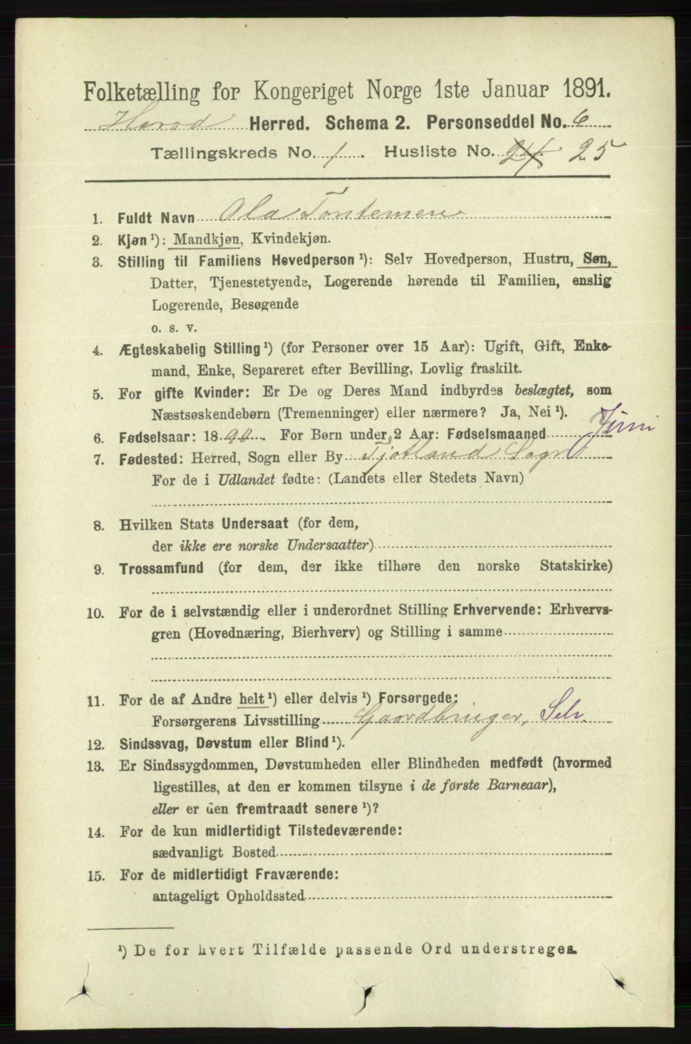 RA, 1891 census for 1039 Herad, 1891, p. 229