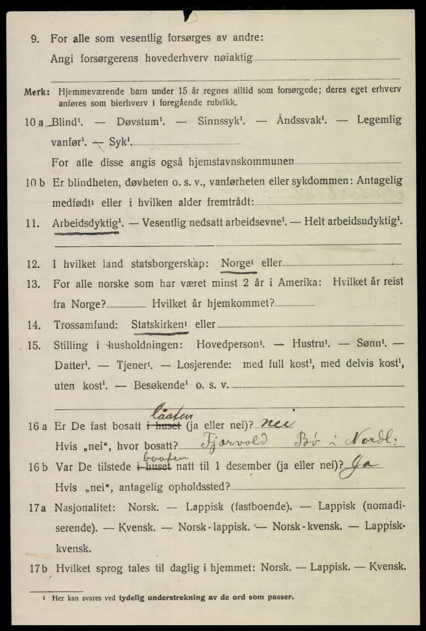 SAT, 1920 census for Bø, 1920, p. 3181