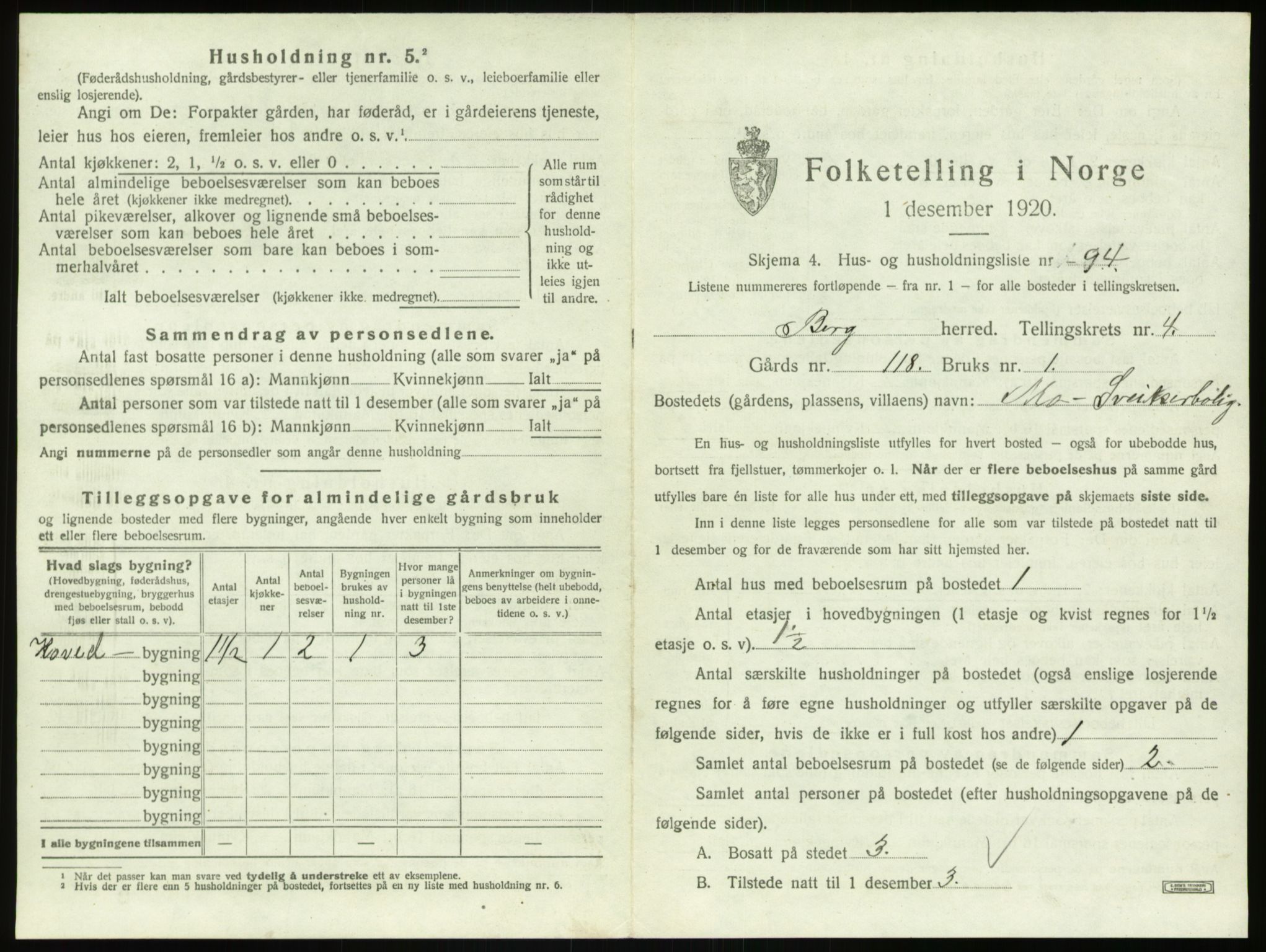 SAO, 1920 census for Berg, 1920, p. 1210