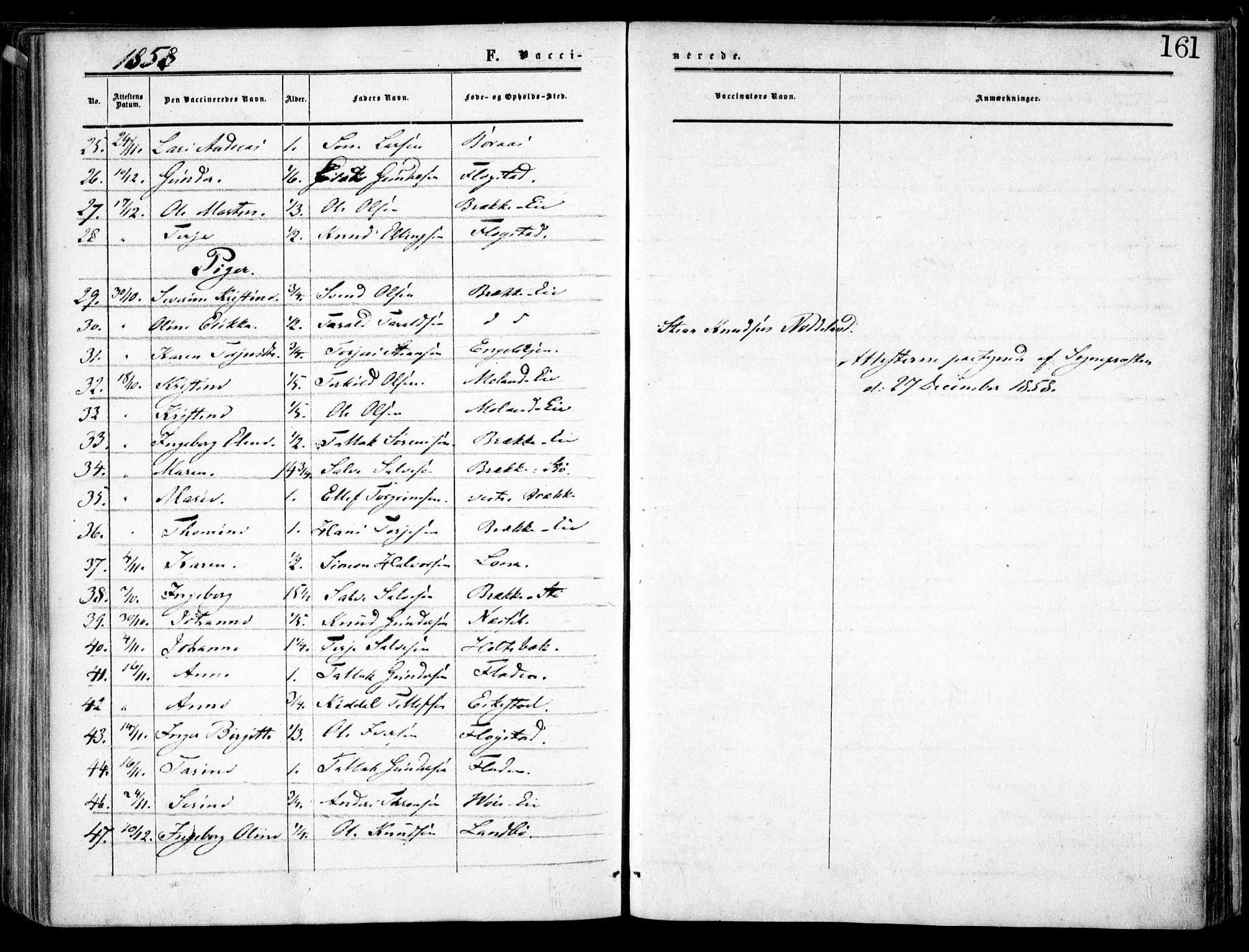 Austre Moland sokneprestkontor, SAK/1111-0001/F/Fa/Faa/L0008: Parish register (official) no. A 8, 1858-1868, p. 161