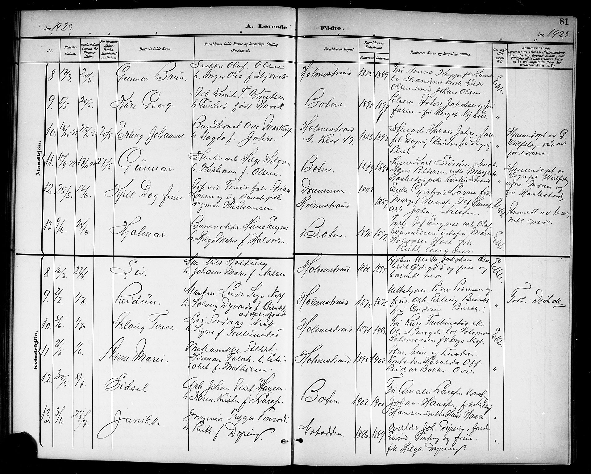 Holmestrand kirkebøker, AV/SAKO-A-346/G/Ga/L0006: Parish register (copy) no. 6, 1901-1923, p. 81