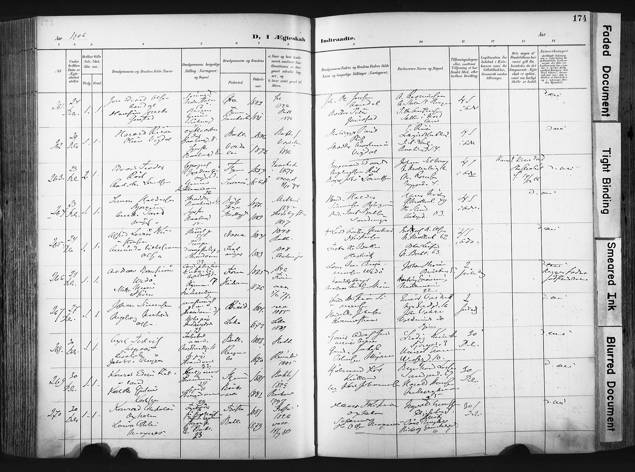 Ministerialprotokoller, klokkerbøker og fødselsregistre - Sør-Trøndelag, AV/SAT-A-1456/604/L0201: Parish register (official) no. 604A21, 1901-1911, p. 174