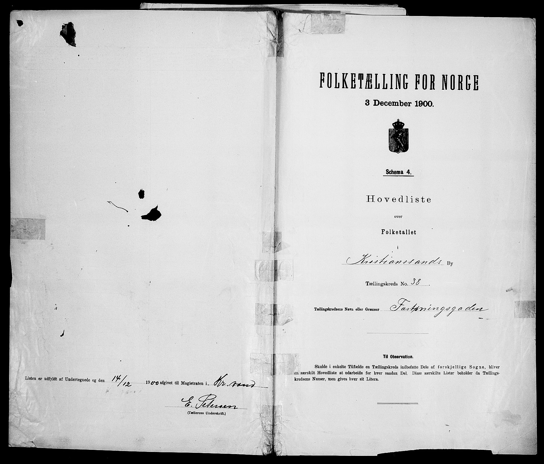 SAK, 1900 census for Kristiansand, 1900, p. 138