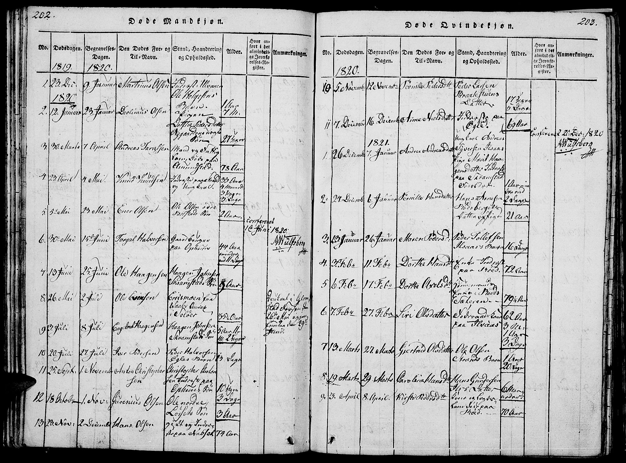Åmot prestekontor, Hedmark, SAH/PREST-056/H/Ha/Hab/L0001: Parish register (copy) no. 1, 1815-1847, p. 202-203