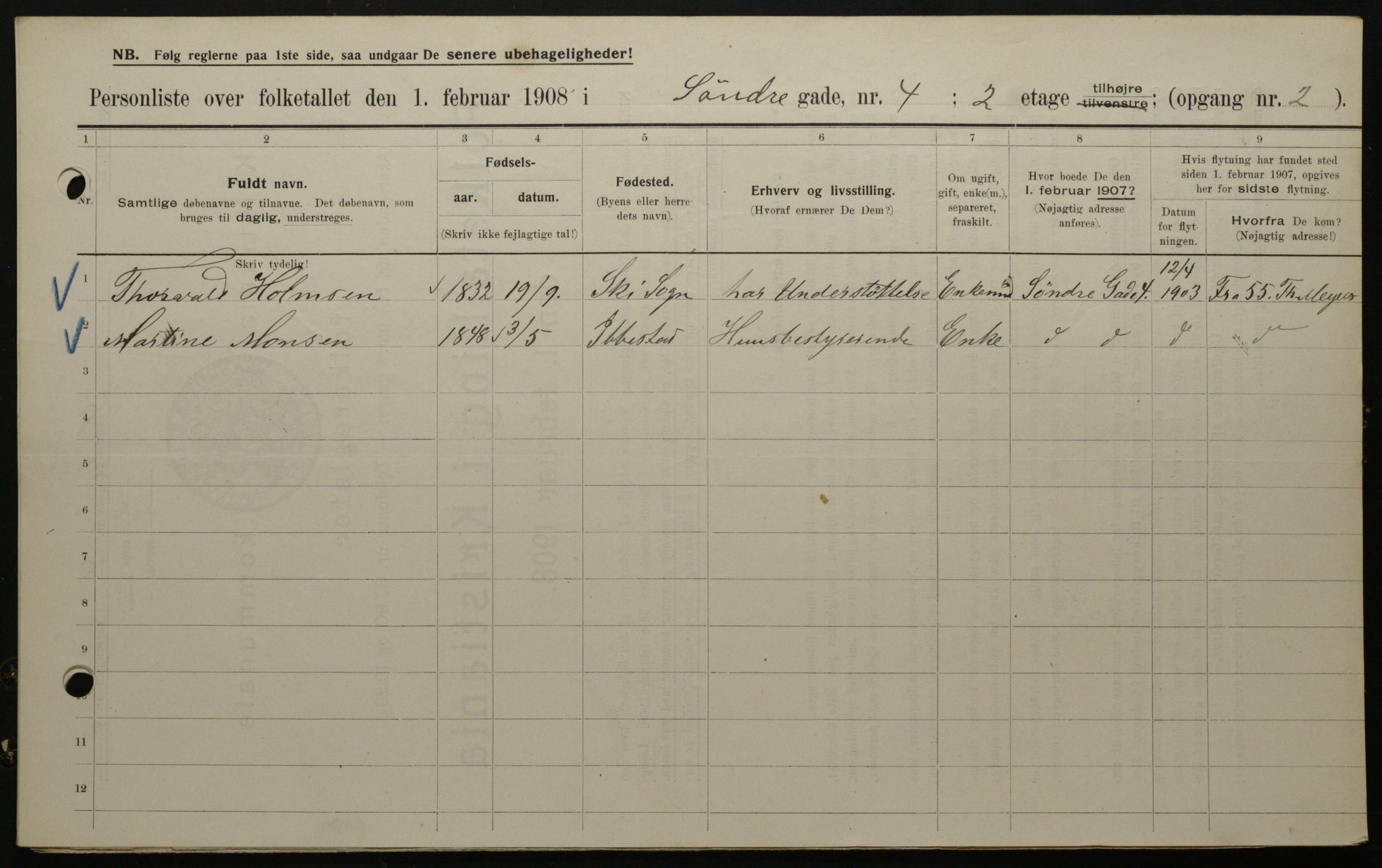 OBA, Municipal Census 1908 for Kristiania, 1908, p. 95574