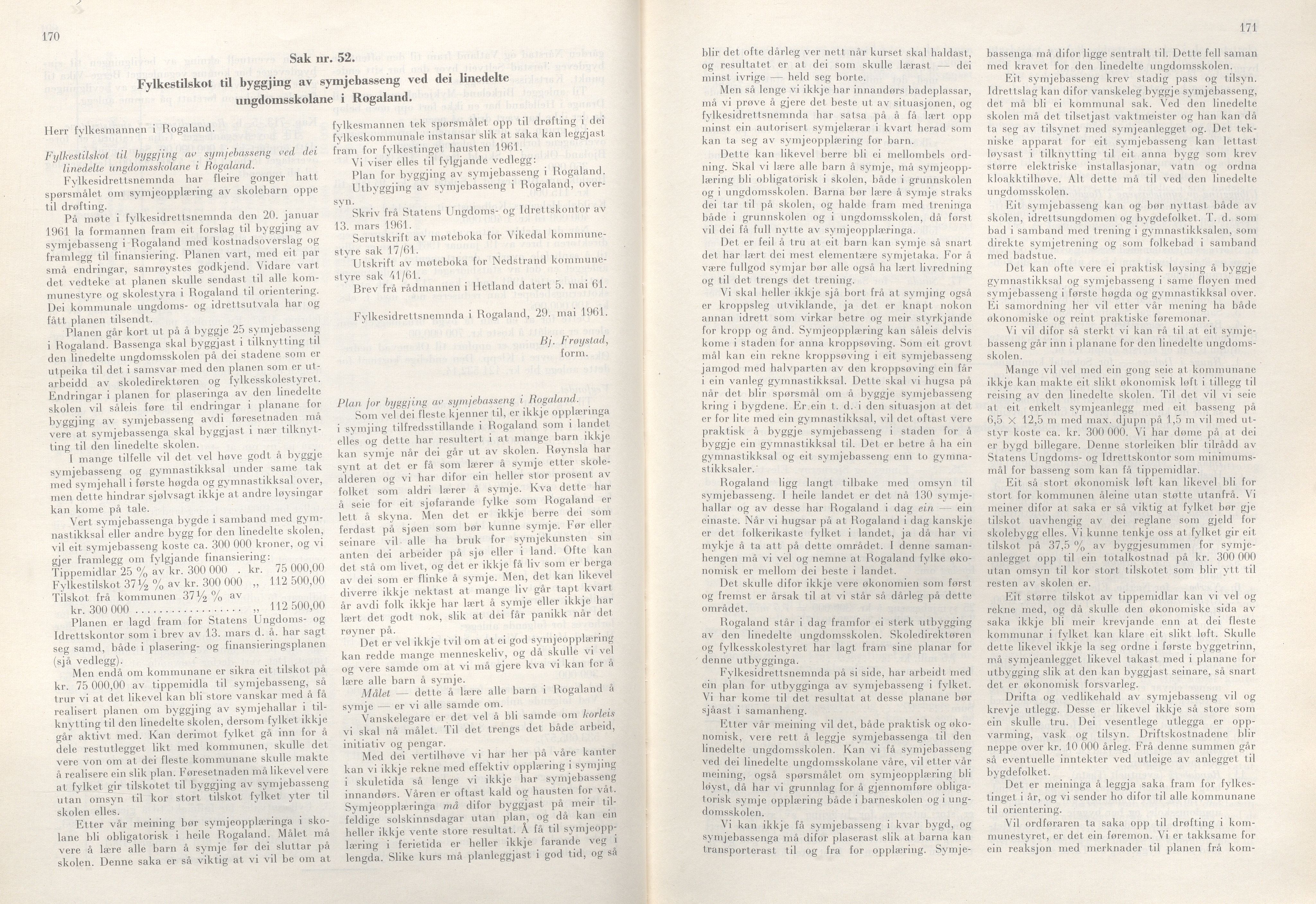 Rogaland fylkeskommune - Fylkesrådmannen , IKAR/A-900/A/Aa/Aaa/L0081: Møtebok , 1961, p. 170-171