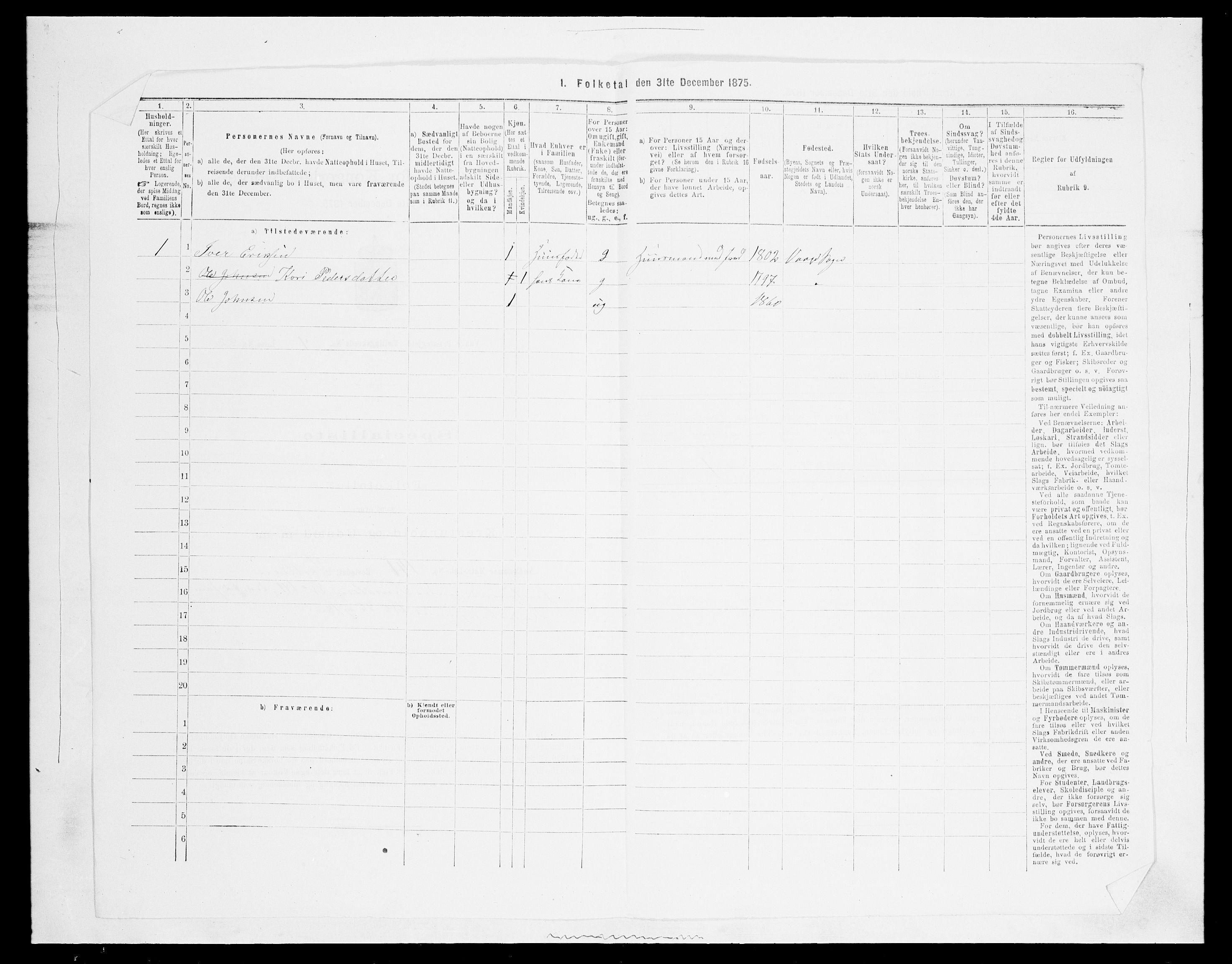 SAH, 1875 census for 0515P Vågå, 1875, p. 850