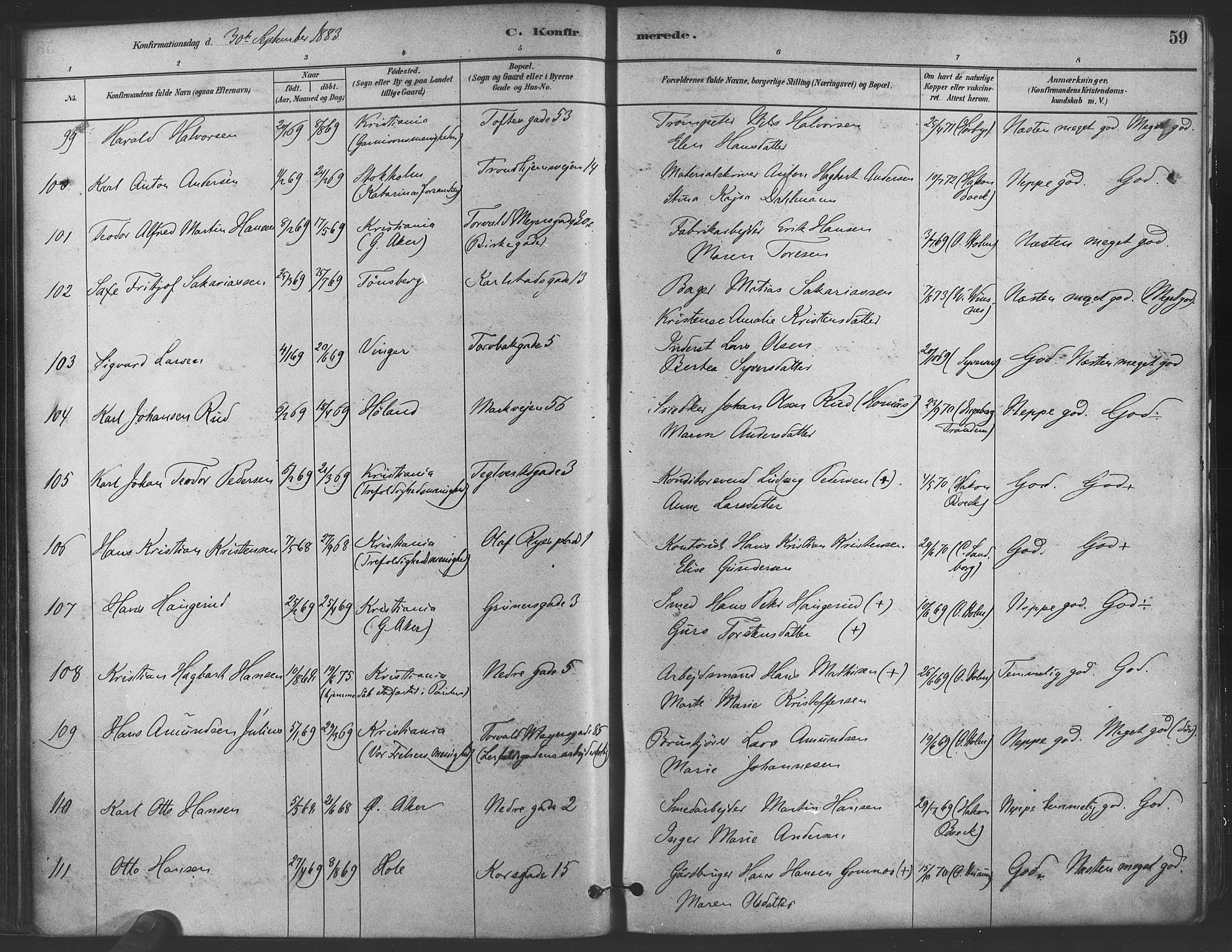 Paulus prestekontor Kirkebøker, AV/SAO-A-10871/F/Fa/L0004: Parish register (official) no. 4, 1879-1891, p. 59