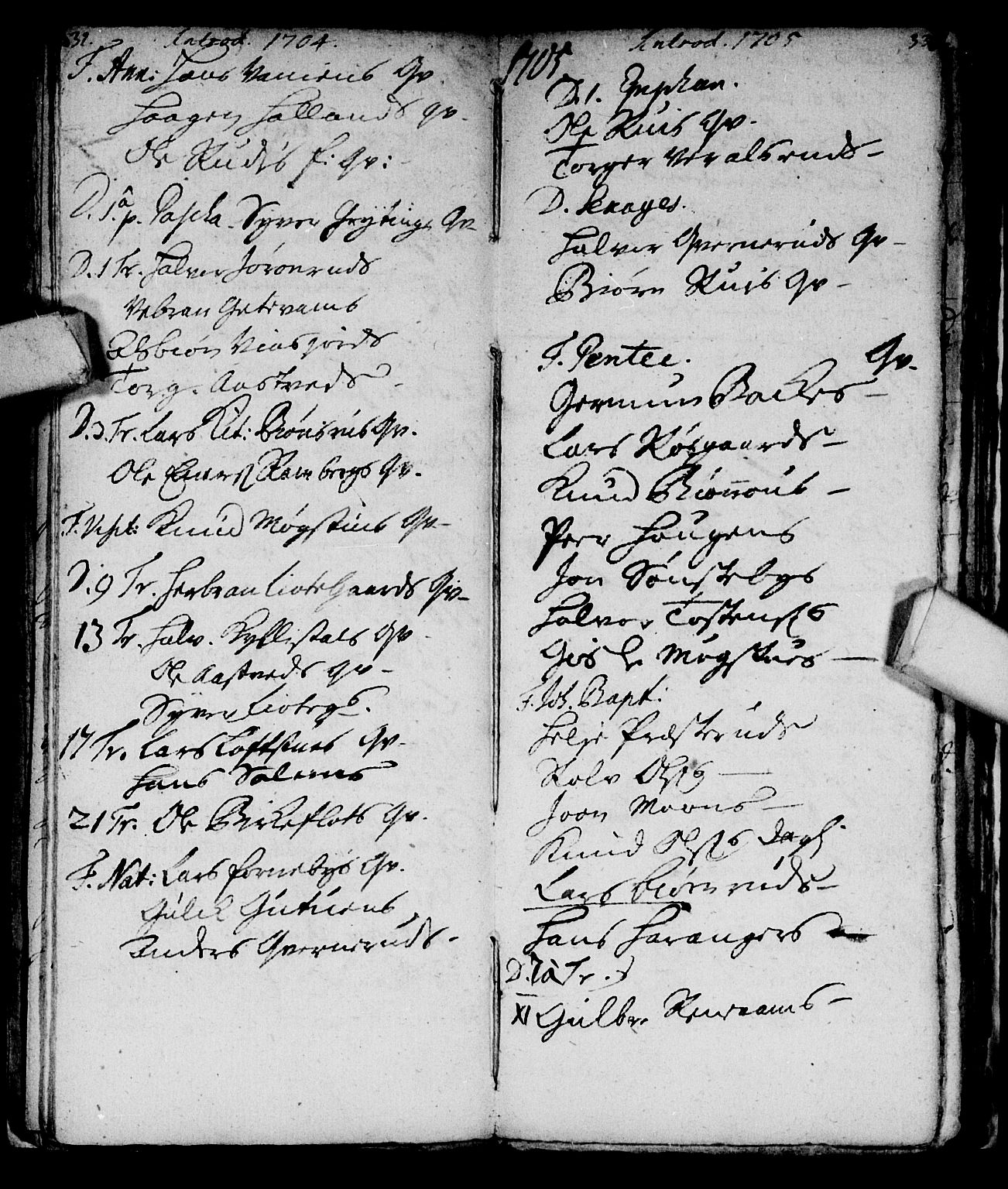 Nore kirkebøker, SAKO/A-238/F/Fc/L0001: Parish register (official) no. III 1, 1696-1714, p. 32-33